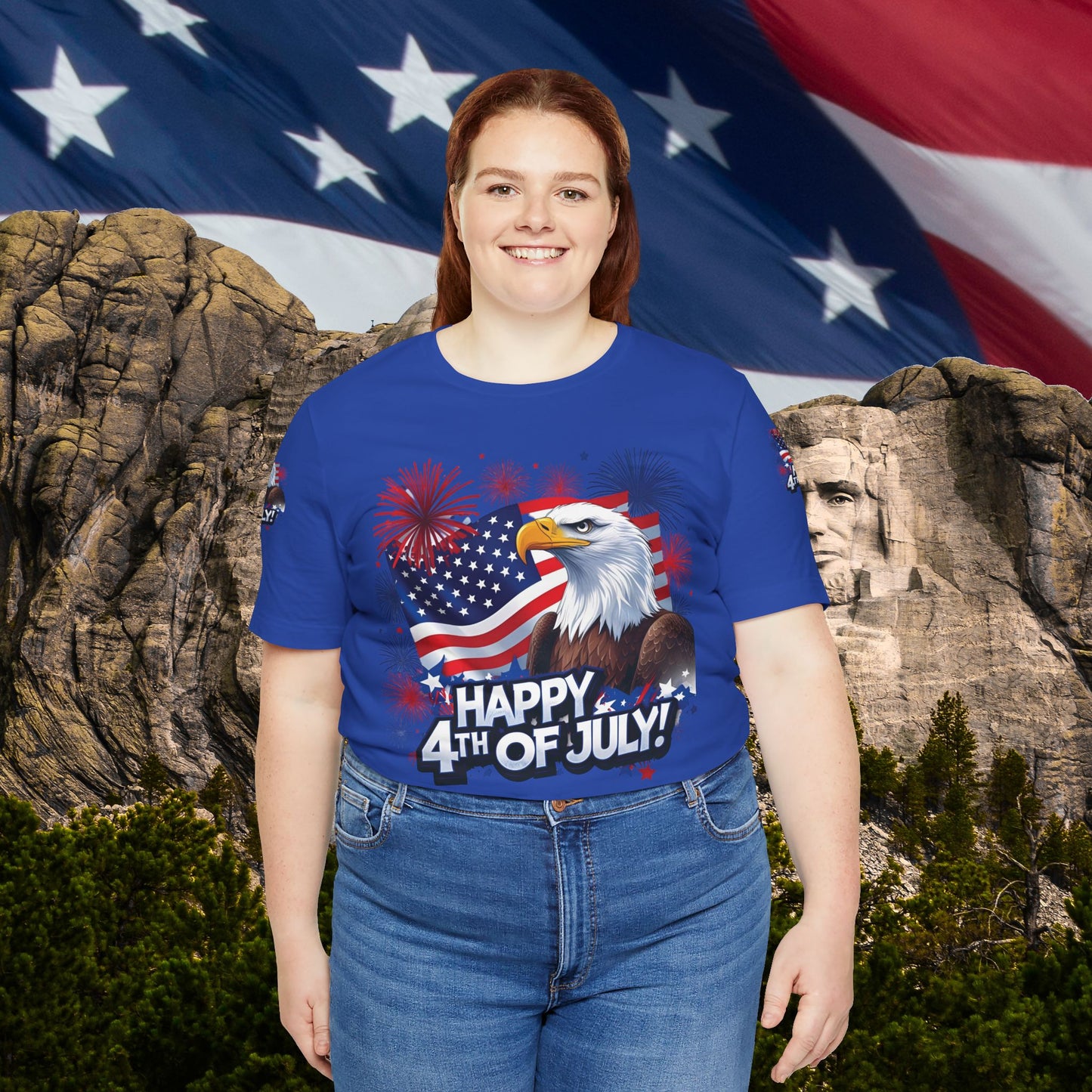 Happy 4th of July, Print Design, Unisex T-Shirt, Patriotic Print Design, Independence Day Shirt, Red White Blue Shirt, USA Tee Gift, Gift For Her, Gift For Him, American Flag, Bald Eagle