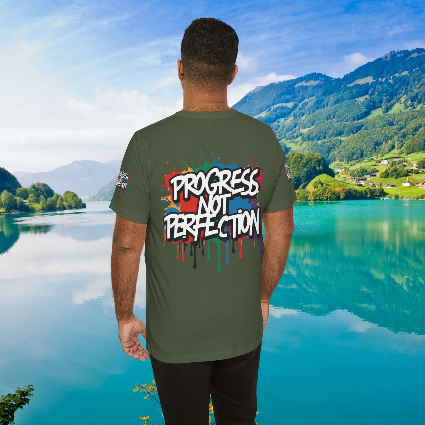 💥 Vibrant 💥 Eye-catching 💥 Motivational 💥 All Over Print 💥 Unisex T-shirt 💥 Progress Not Perfection 💥 Art-Inspired 💥 Apparel 💥 Sizes XS x 4XL 💥