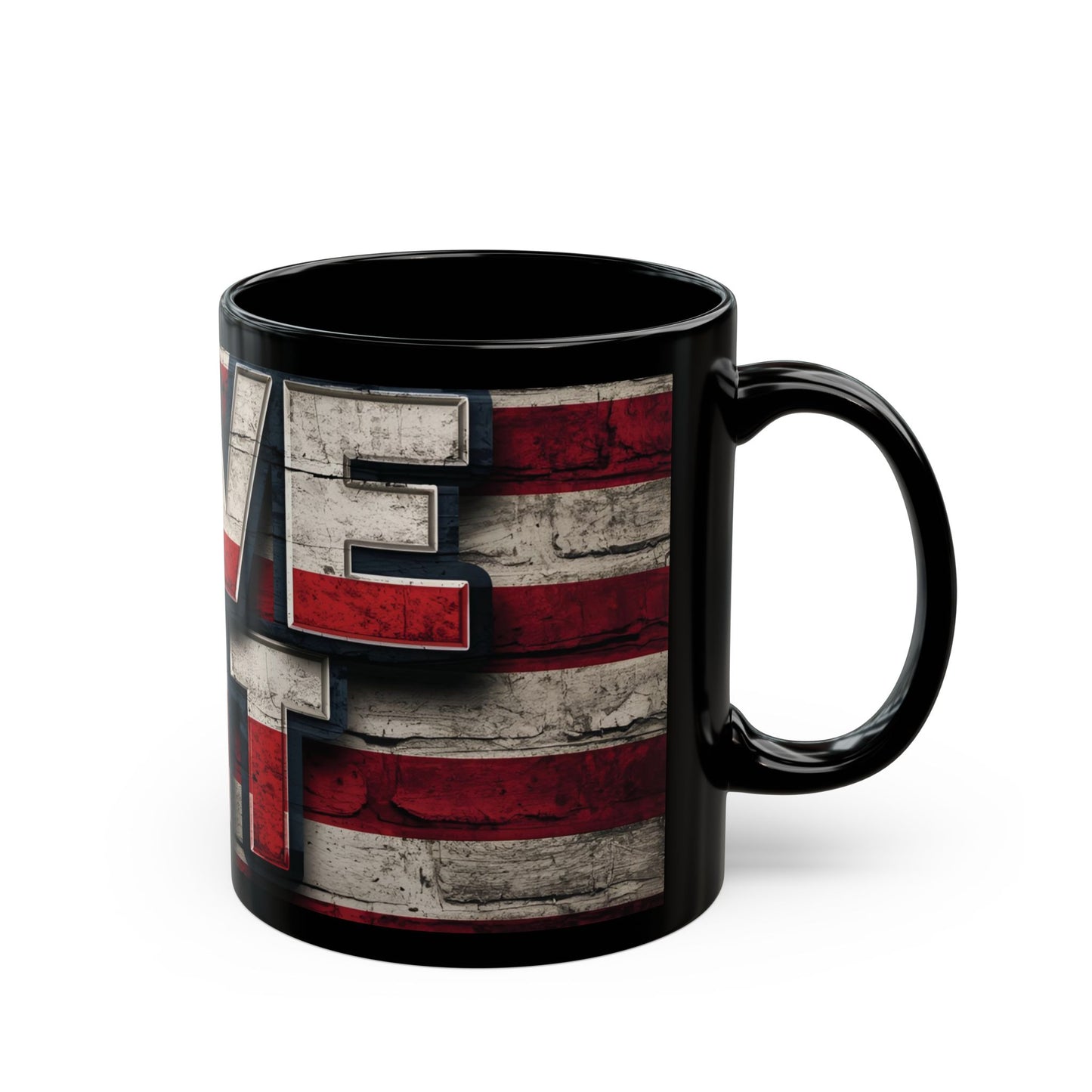Eye-Catching - Red White Blue - Black Ceramic Mug - LIVE FIT - American Flag Backdrop