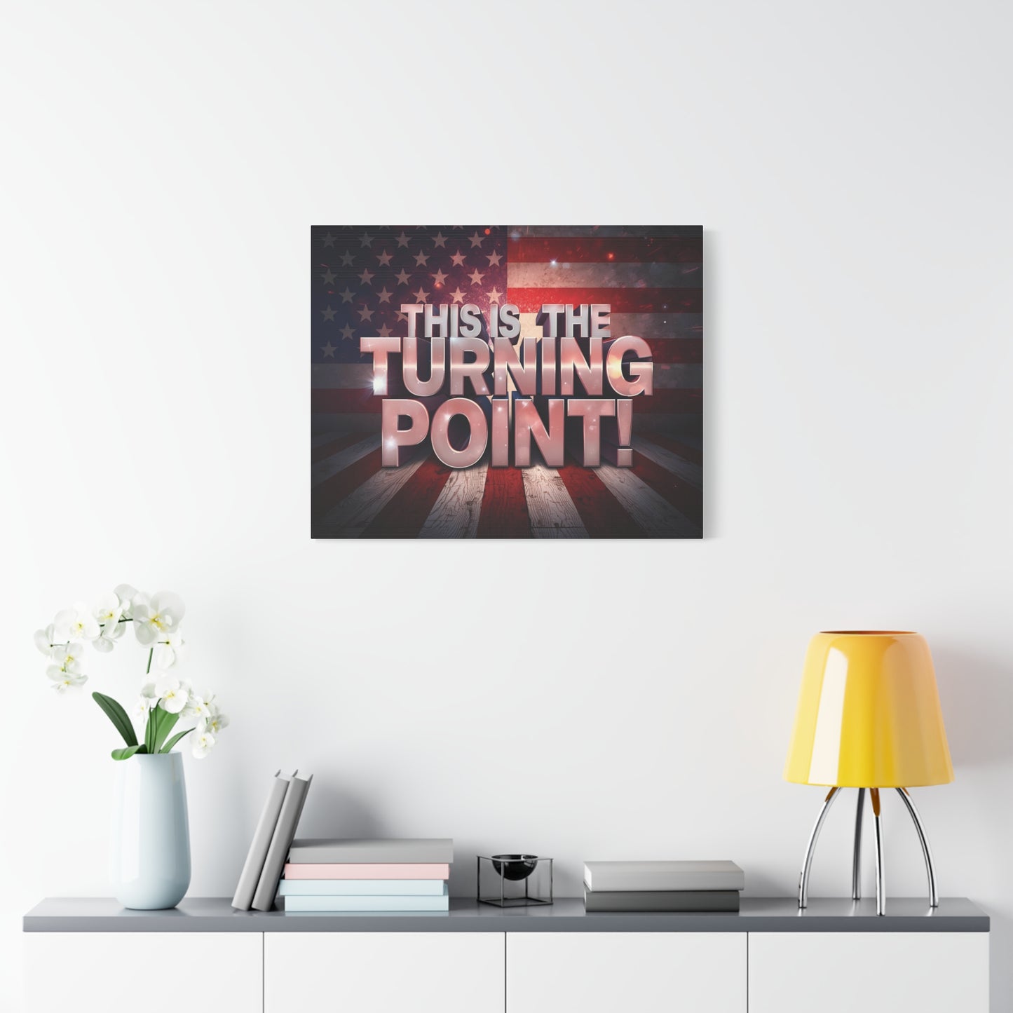 Gallery Wrapped Canvas Wall Art - Charlie Kirk Inspired - This Is The Turning Point! - Red White Blue - American Flag Backdrop Design - Multiple Sizes -