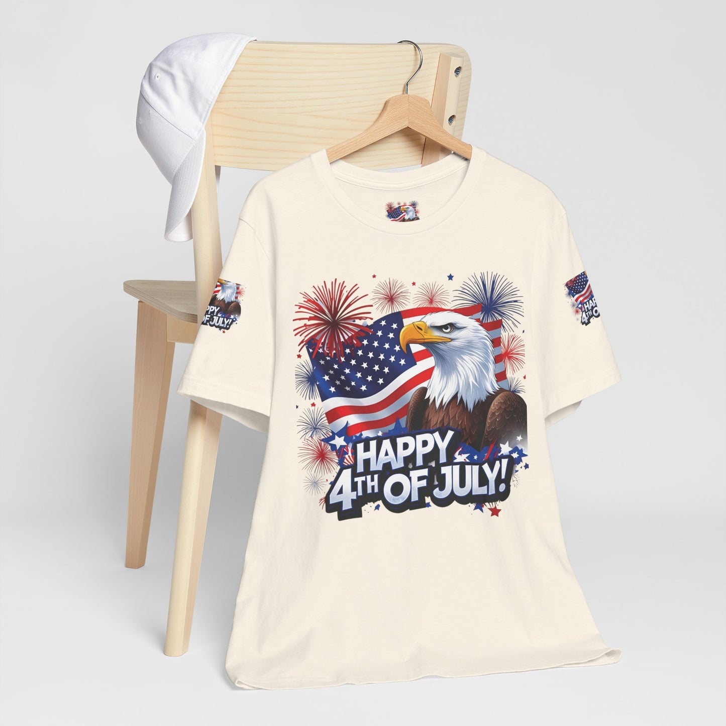 Happy 4th of July, Print Design, Unisex T-Shirt, Patriotic Print Design, Independence Day Shirt, Red White Blue Shirt, USA Tee Gift, Gift For Her, Gift For Him, American Flag, Bald Eagle