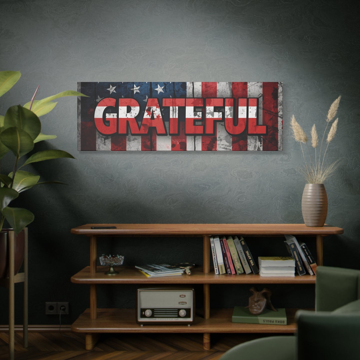 Grateful American Flag Wall Art | Patriotic Canvas Decor, Home Wall Decor, Inspirational Gift, 4th of July Decoration, Veteran's Day