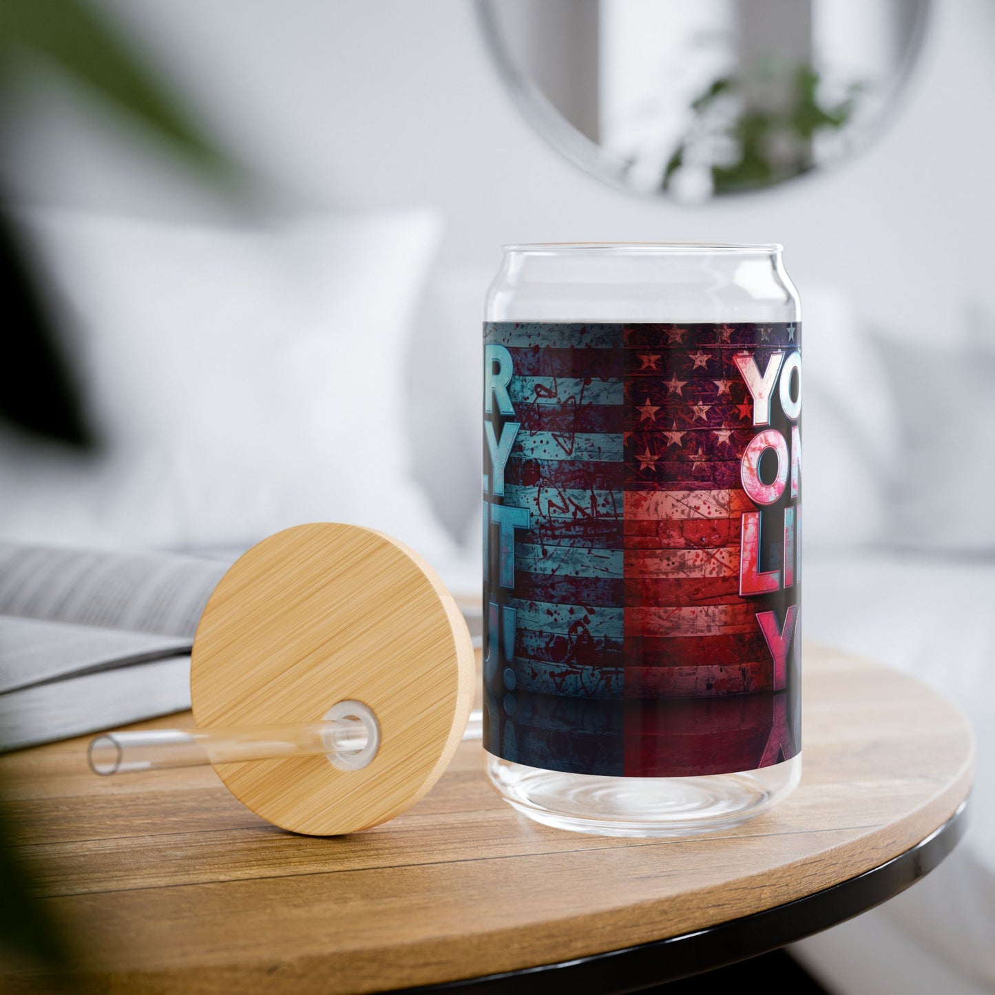 Inspirational Your Only Limit Is You! Sipper Glass, 16oz - Motivational Drinkware, USA Flag Design, Perfect for Gym, Home, Gifts