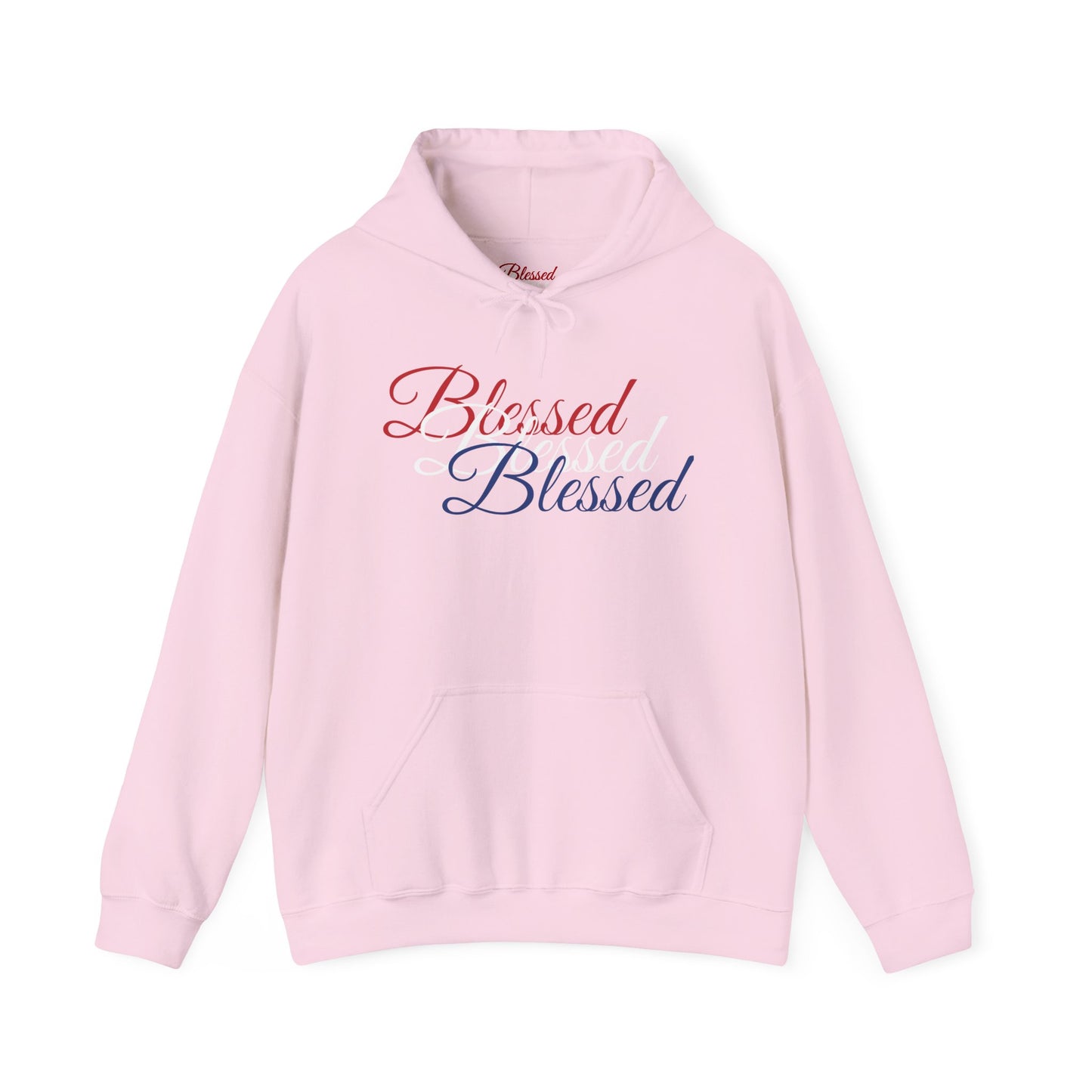 Blessed Hoodie – Patriotic Red, White & Blue Unisex Pullover Sweatshirt with Front & Back Print – Cozy, Positive Vibes Gift