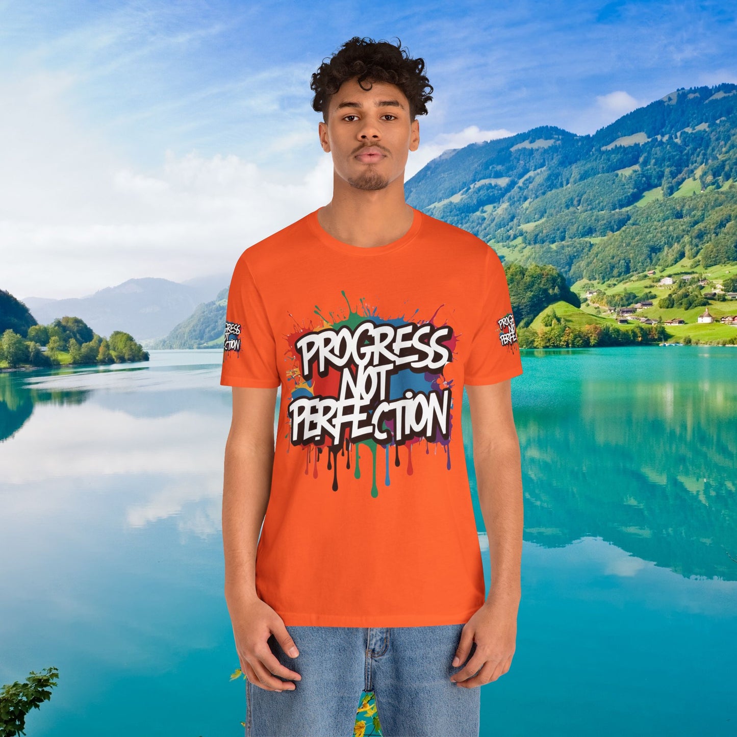 💥 Vibrant 💥 Eye-catching 💥 Motivational 💥 All Over Print 💥 Unisex T-shirt 💥 Progress Not Perfection 💥 Art-Inspired 💥 Apparel 💥 Sizes XS x 4XL 💥