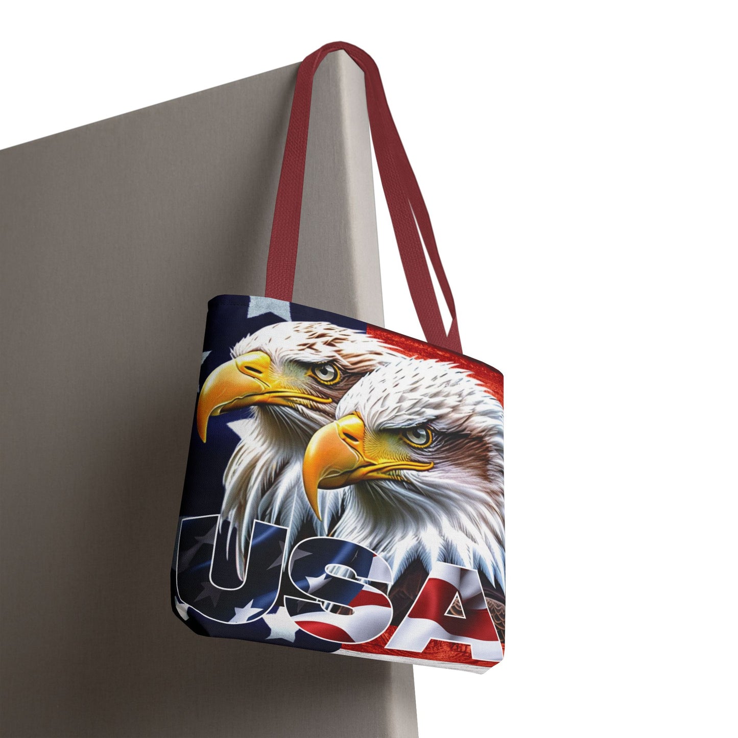 ๐บ๐ธ Patriotic ๐บ๐ธ USA ๐บ๐ธ Bald Eagles ๐บ๐ธ Tote Bag ๐บ๐ธ All Over Print ๐บ๐ธ American Flag Design ๐บ๐ธ Five Different Handle Colors ๐บ๐ธ Red ๐บ๐ธ Navy ๐บ๐ธ Black ๐บ๐ธ Beige ๐บ๐ธ White