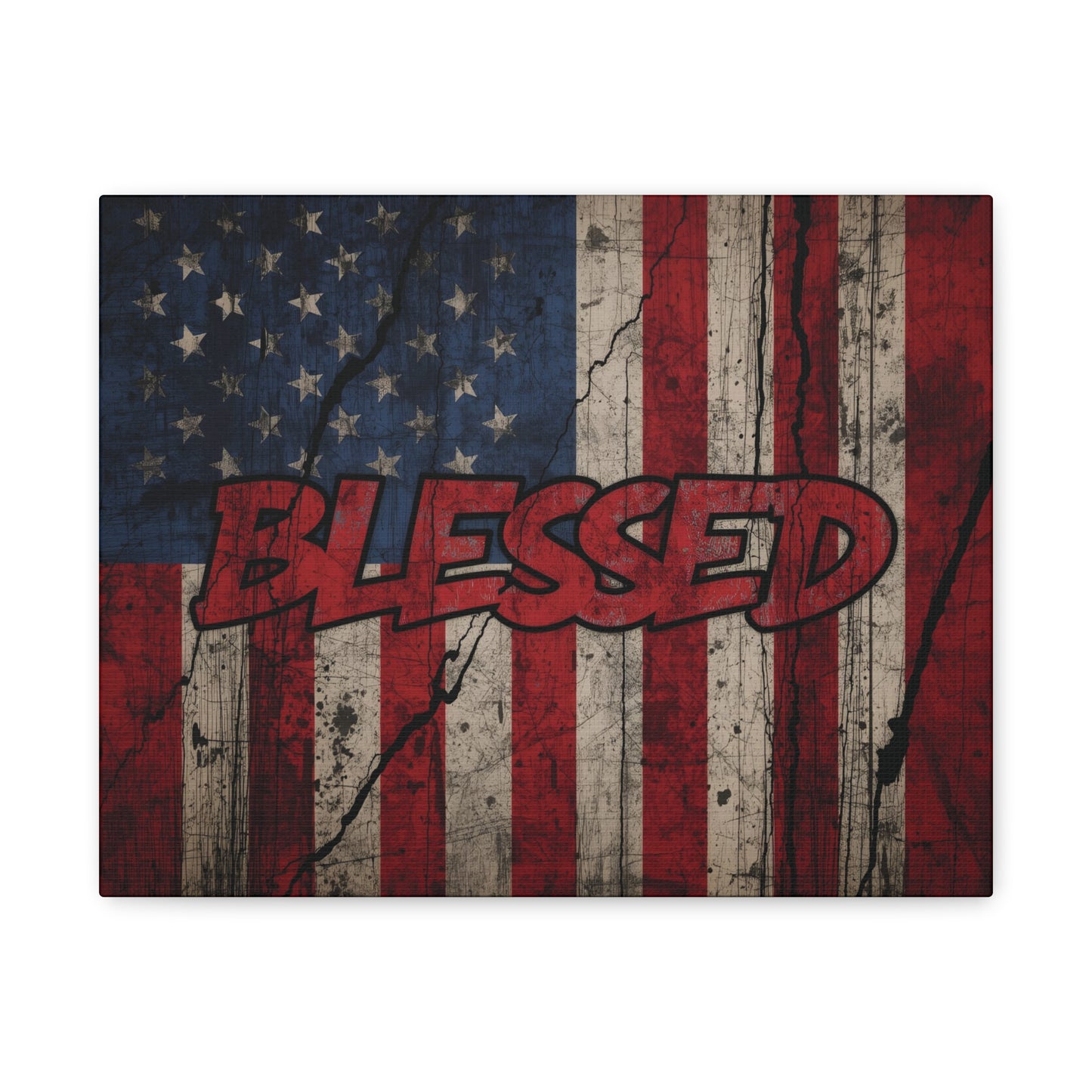 Blessed Patriotic Canvas Wall Art, Americana Decor, Home Wall Decoration, Rustic Flag Artwork, US Flag Decor