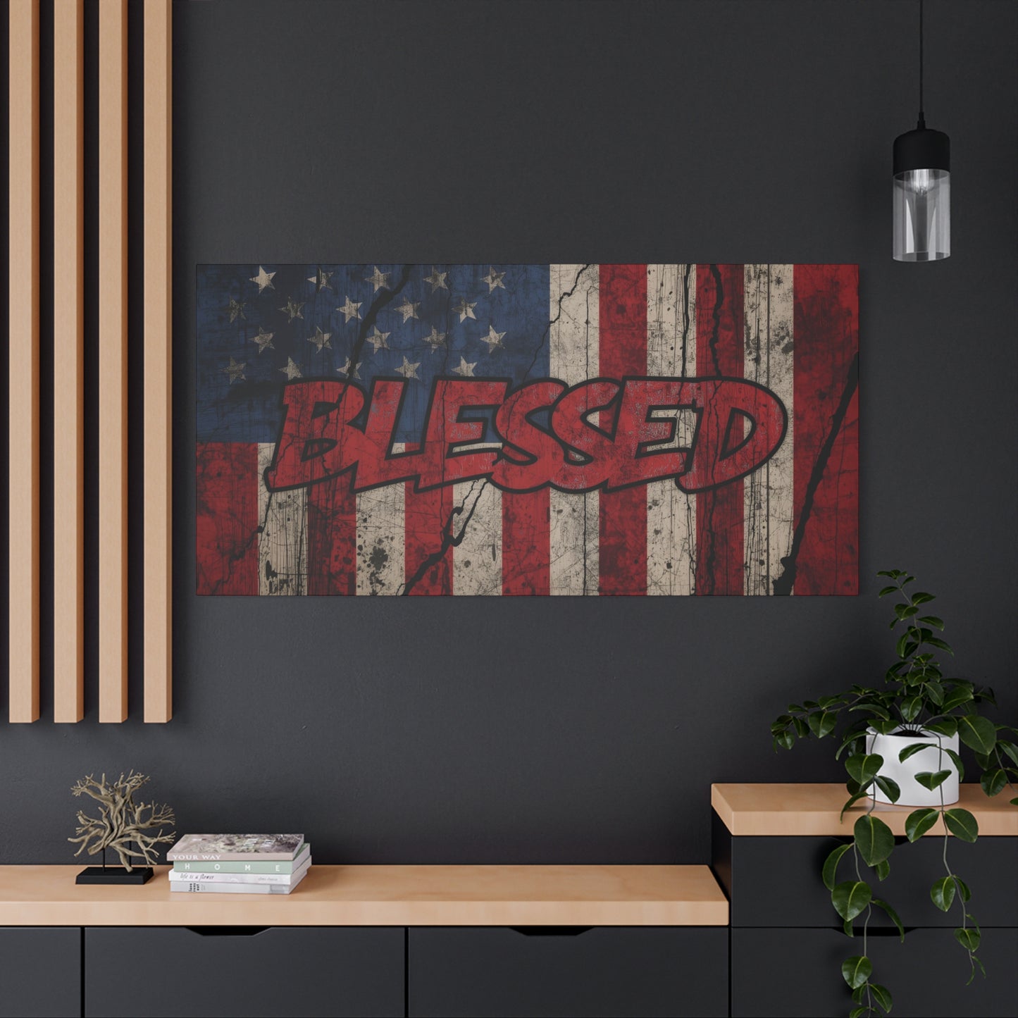 Blessed Patriotic Canvas Wall Art, Americana Decor, Home Wall Decoration, Rustic Flag Artwork, US Flag Decor