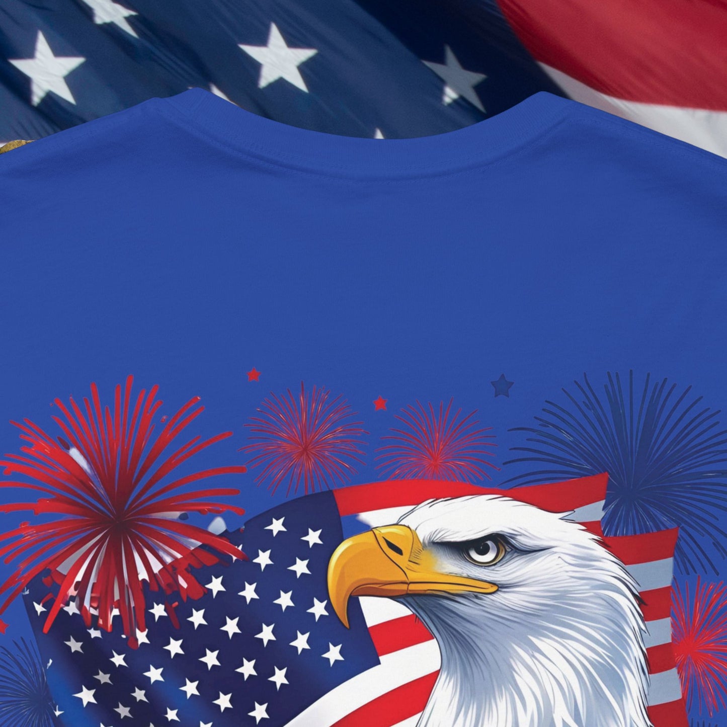 Happy 4th of July, Print Design, Unisex T-Shirt, Patriotic Print Design, Independence Day Shirt, Red White Blue Shirt, USA Tee Gift, Gift For Her, Gift For Him, American Flag, Bald Eagle