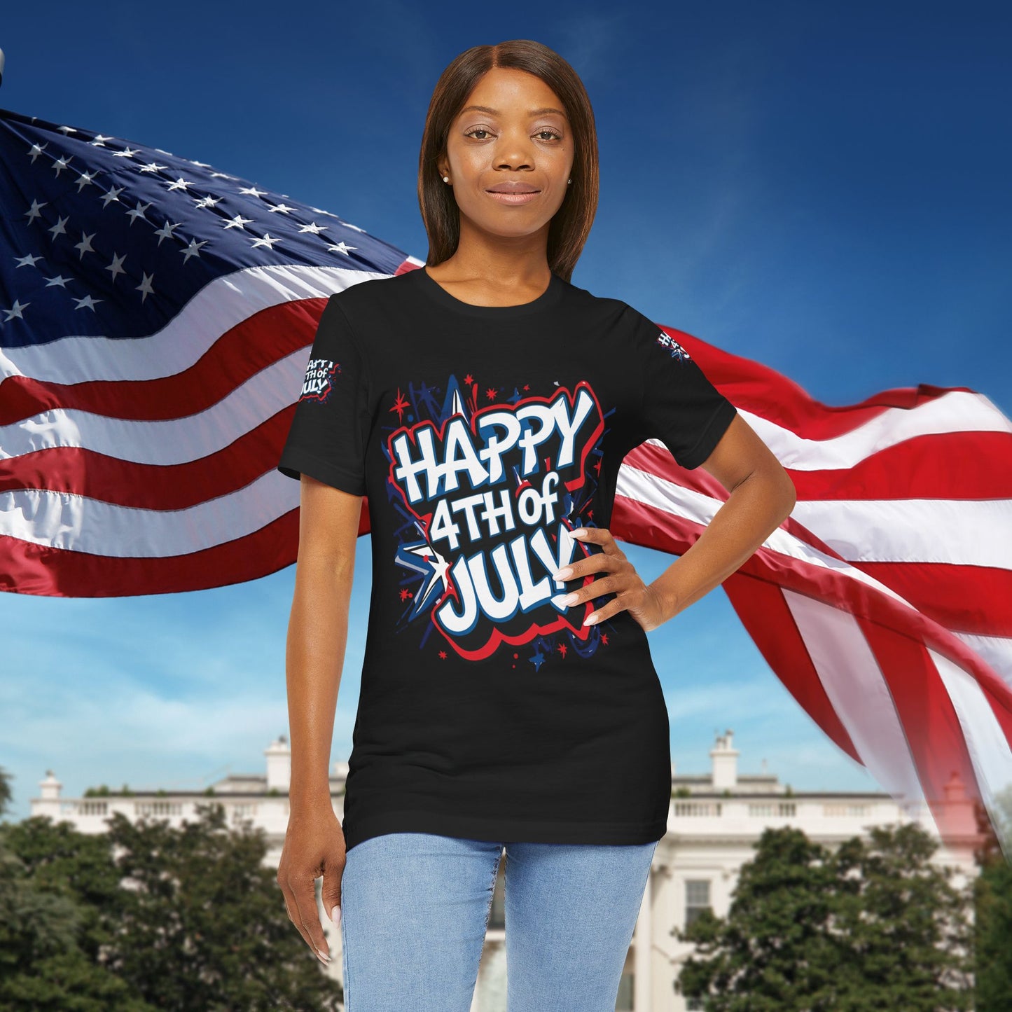 Happy 4th Of July Unisex Jersey Short Sleeve Tee, Independence Day T-Shirt, Patriotic Shirt, Red White Blue Tee, USA Celebration Top