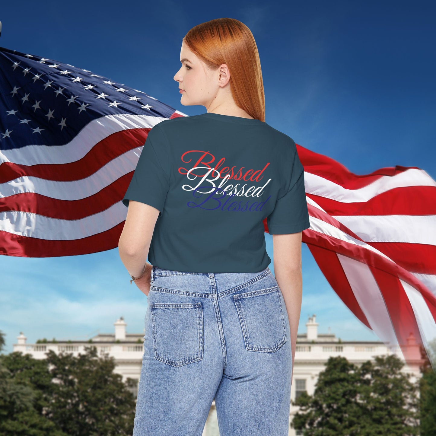 Red White Blue Blessed Design Unisex Tee