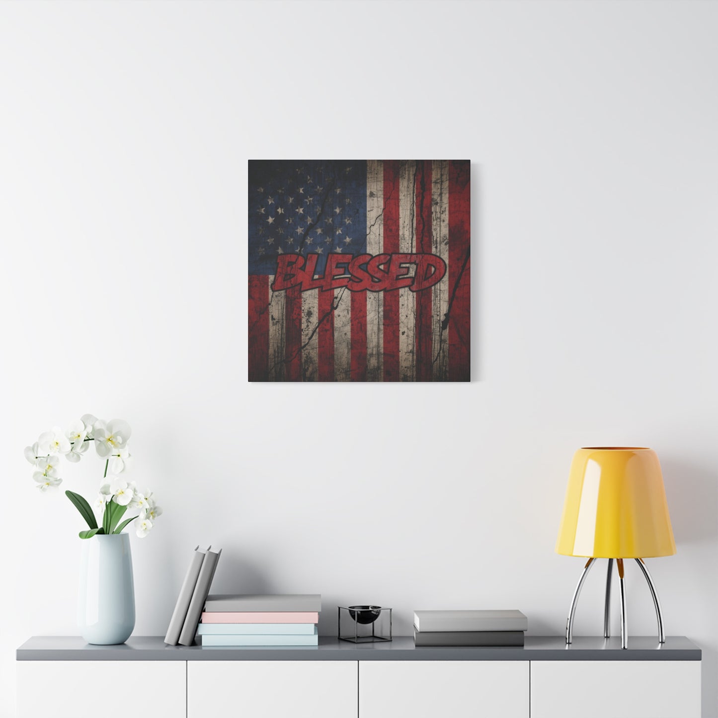 Blessed Patriotic Canvas Wall Art, Americana Decor, Home Wall Decoration, Rustic Flag Artwork, US Flag Decor