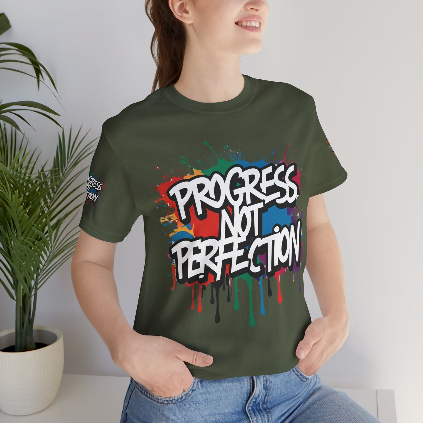 💥 Vibrant 💥 Eye-catching 💥 Motivational 💥 All Over Print 💥 Unisex T-shirt 💥 Progress Not Perfection 💥 Art-Inspired 💥 Apparel 💥 Sizes XS x 4XL 💥