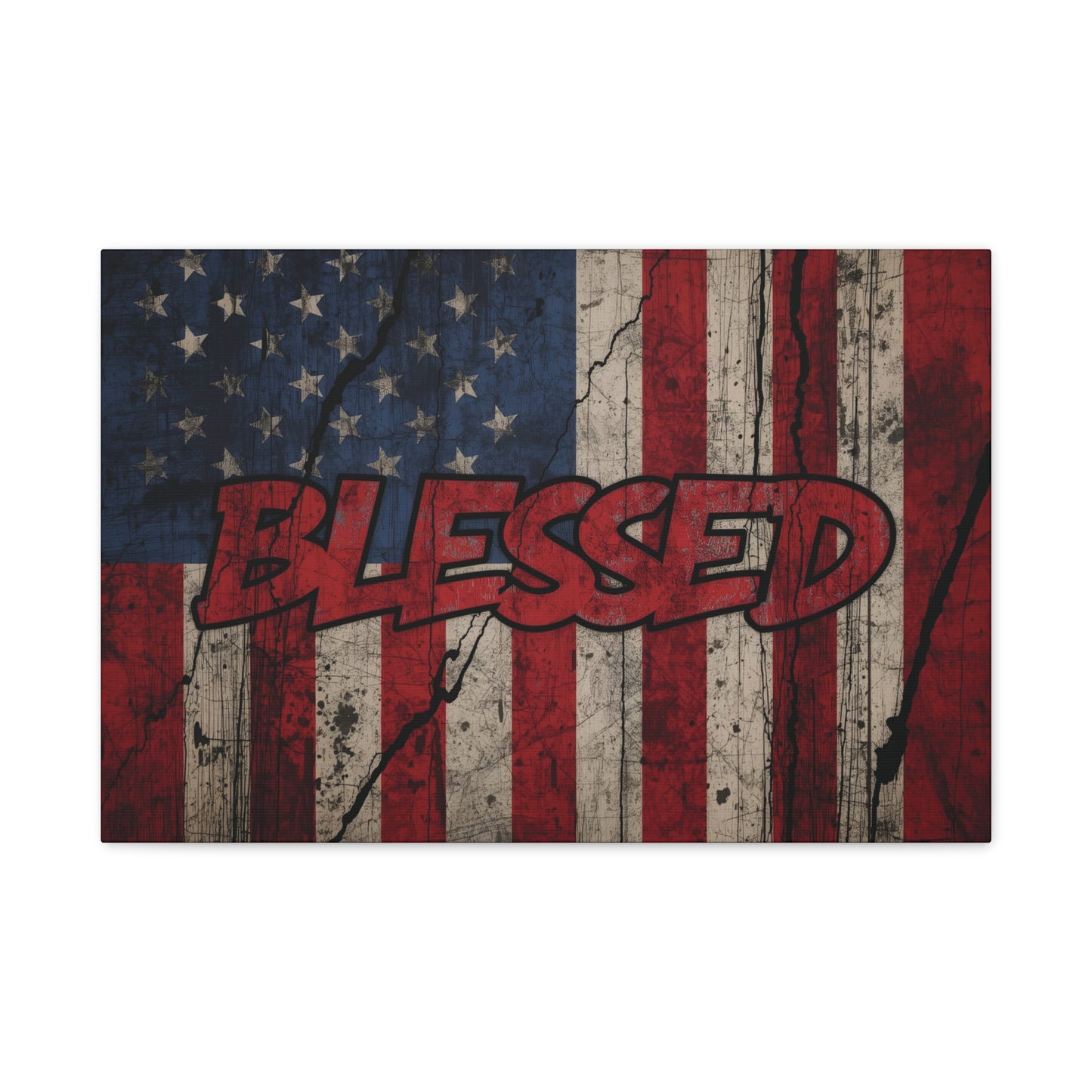 Blessed Patriotic Canvas Wall Art, Americana Decor, Home Wall Decoration, Rustic Flag Artwork, US Flag Decor