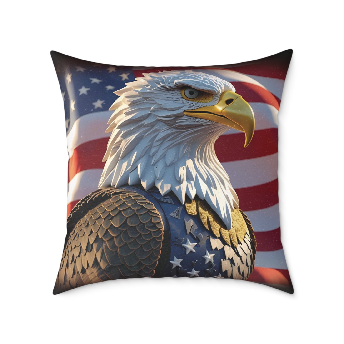 Patriotic Red White Blue American Flag Bald Eagle Square Pillow