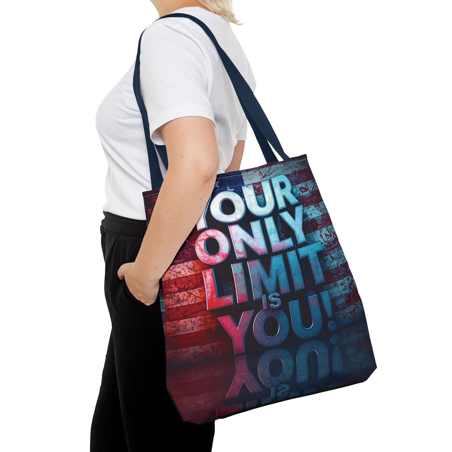 Motivational Tote Bag, Your Only Limit is You!, Inspirational Gift, USA Flag Design, Eco-Friendly Everyday Tote