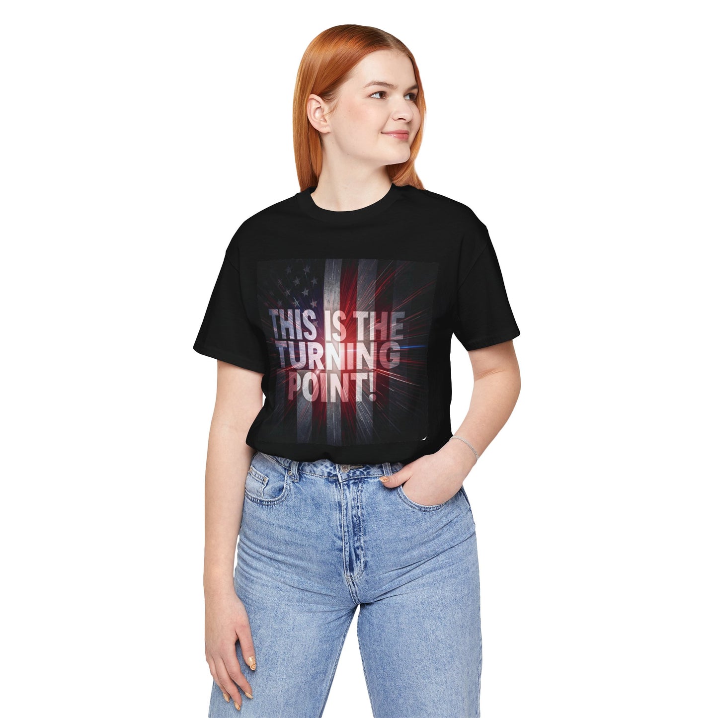 Ultra Motivational - Patriotic - Charlie Kirk - This Is The Turning Point! - Red White Blue - Stunning American Flag Backdrop Design - Black Tee - XS - 4XL
