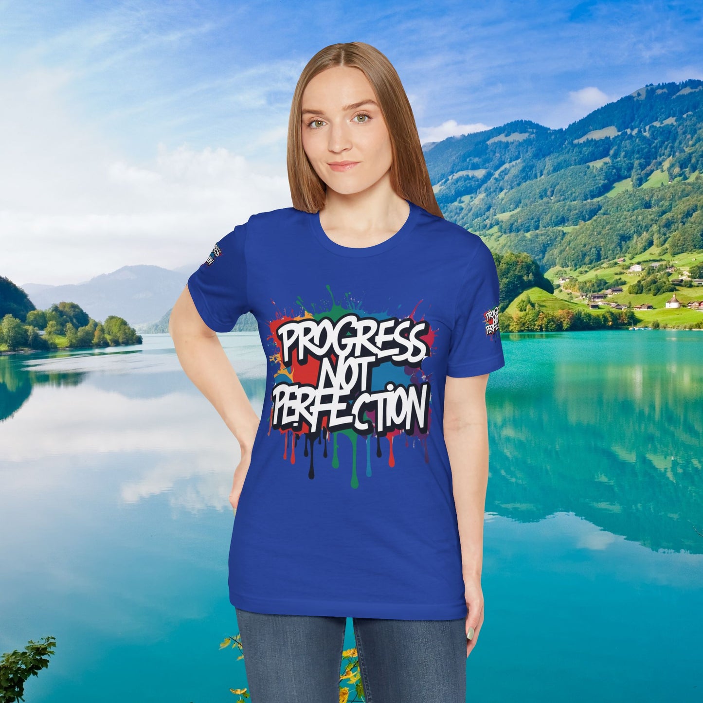 💥 Vibrant 💥 Eye-catching 💥 Motivational 💥 All Over Print 💥 Unisex T-shirt 💥 Progress Not Perfection 💥 Art-Inspired 💥 Apparel 💥 Sizes XS x 4XL 💥