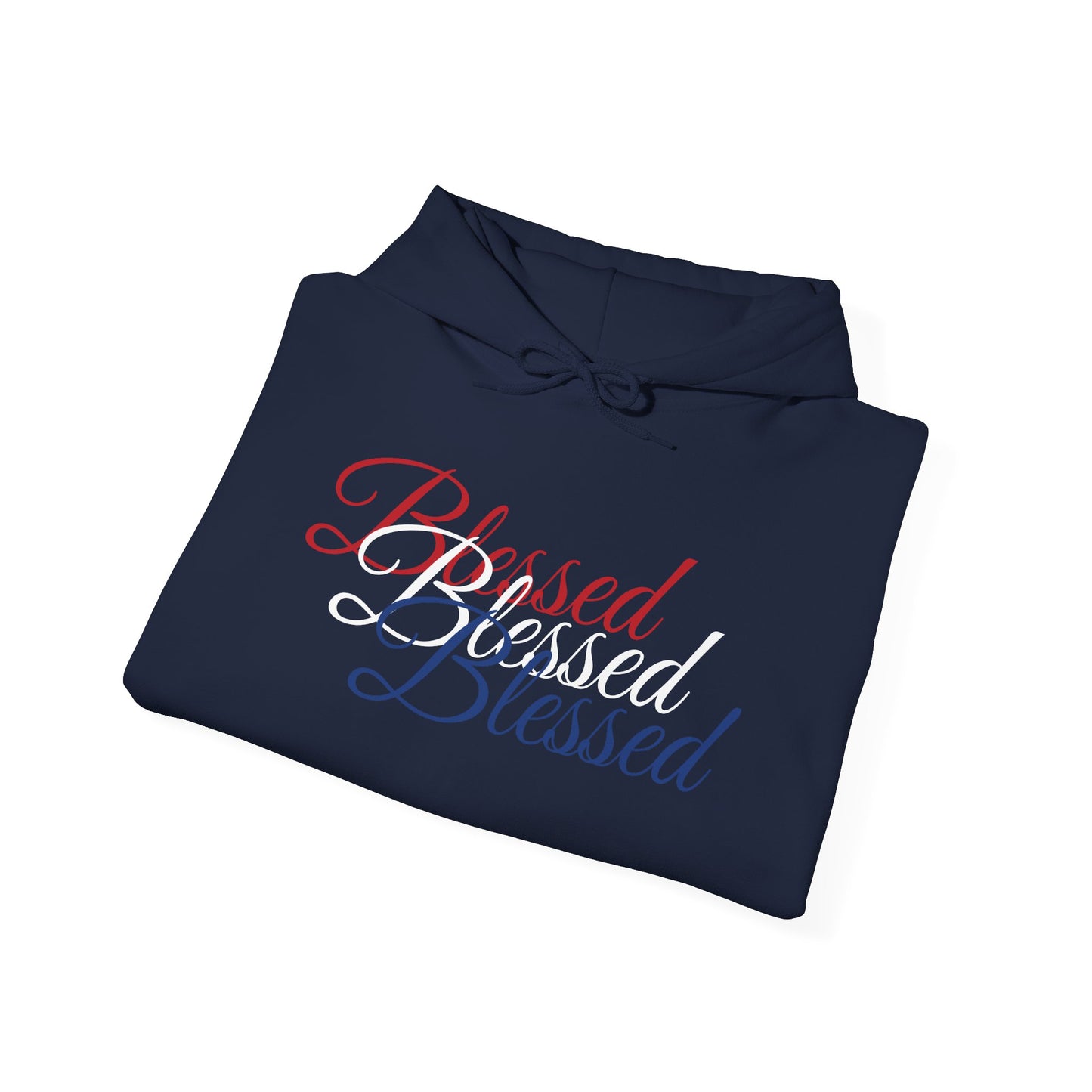 Blessed Hoodie – Patriotic Red, White & Blue Unisex Pullover Sweatshirt with Front & Back Print – Cozy, Positive Vibes Gift