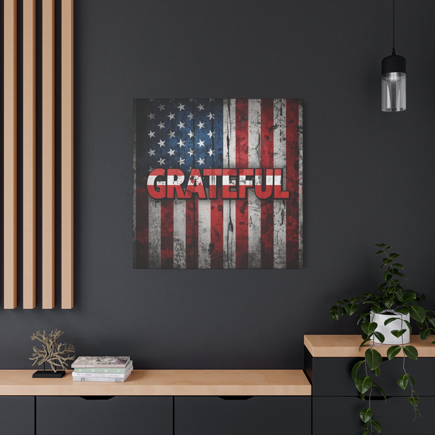 Grateful American Flag Wall Art | Patriotic Canvas Decor, Home Wall Decor, Inspirational Gift, 4th of July Decoration, Veteran's Day