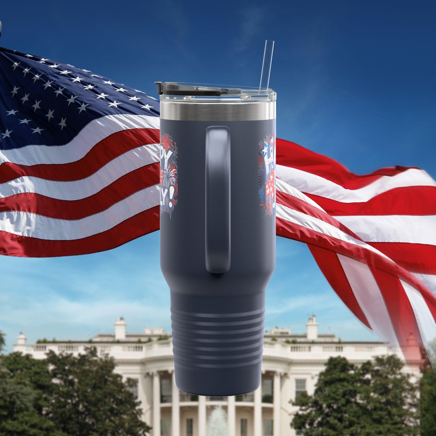 Patriotic Insulated Travel Mug - 40oz - Perfect for 4th of July Celebrations, BBQs, Camping, Family Gatherings, Gifts!