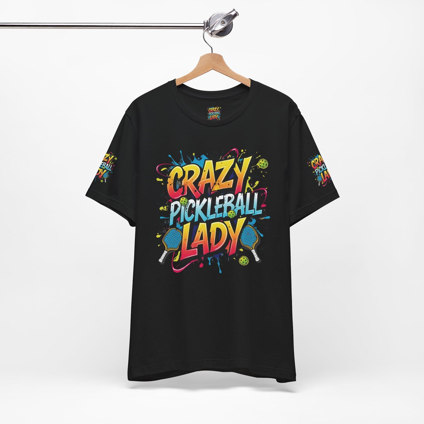 Eye-Catching Crazy Pickleball Lady T-Shirt - Fun Graphic Tee for Pickleball Enthusiasts Sizes XS-5XL