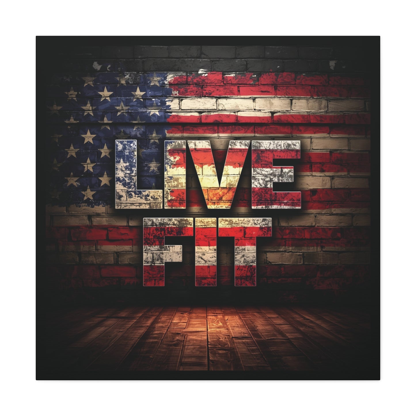 American Pride Canvas Wall Art - Live Fit Decor - Fitness Motivation - Patriotic Gift - USA Flag Artwork - Red White Blue -