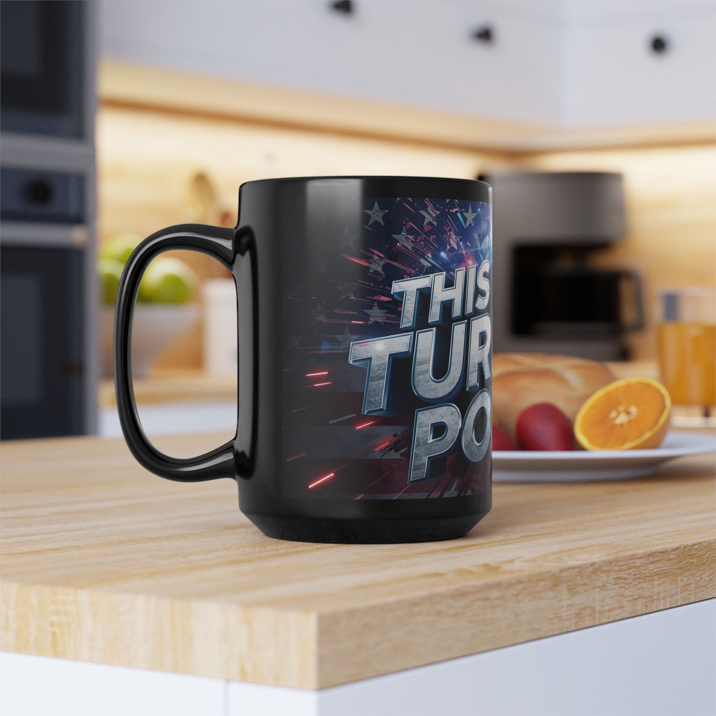 Stunning - Motivational - This Is The Turning Point! - Red White Blue - American Flag Backdrop Design - Sleek Black Ceramic Coffee Mug - 11oz - 15oz Sizes