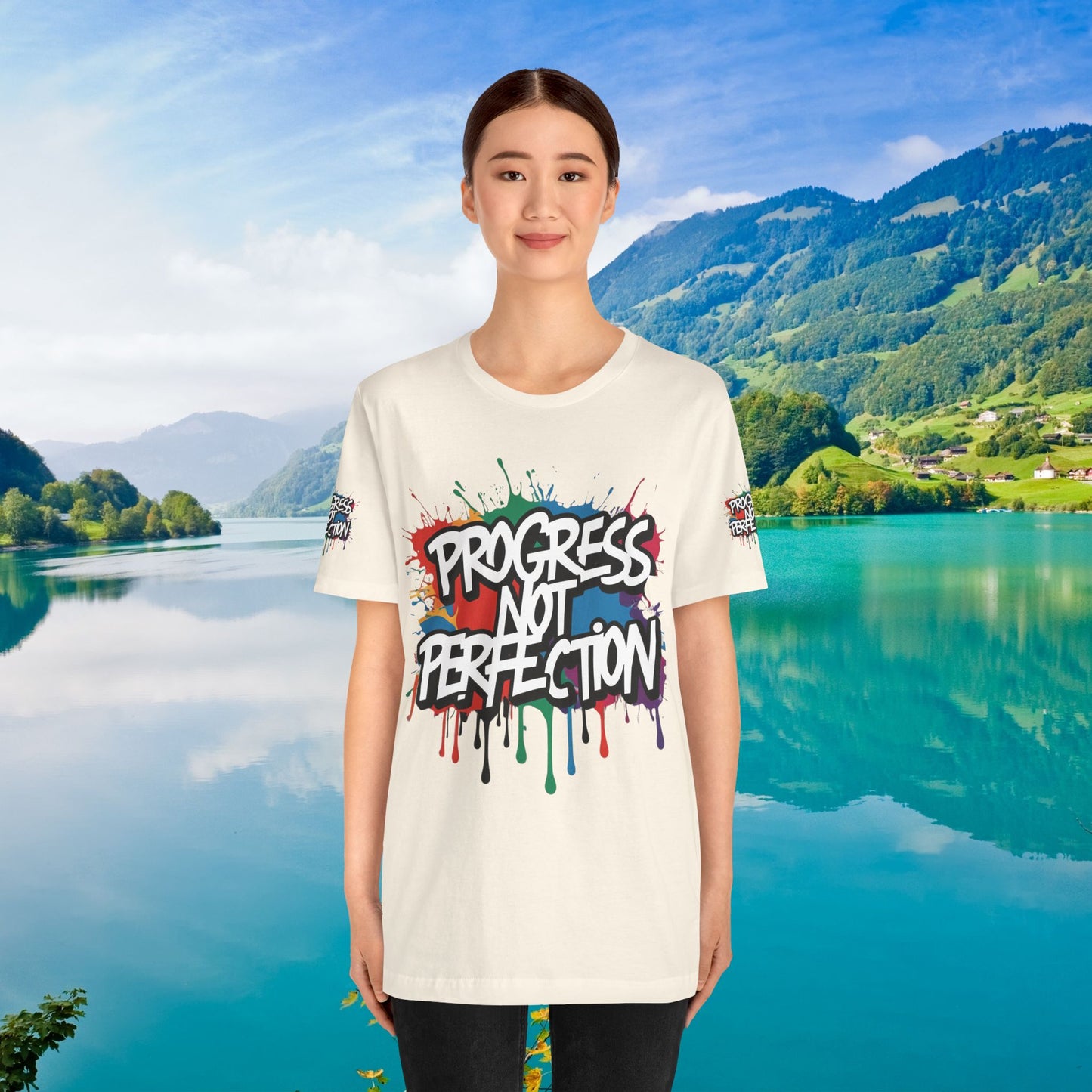 💥 Vibrant 💥 Eye-catching 💥 Motivational 💥 All Over Print 💥 Unisex T-shirt 💥 Progress Not Perfection 💥 Art-Inspired 💥 Apparel 💥 Sizes XS x 4XL 💥