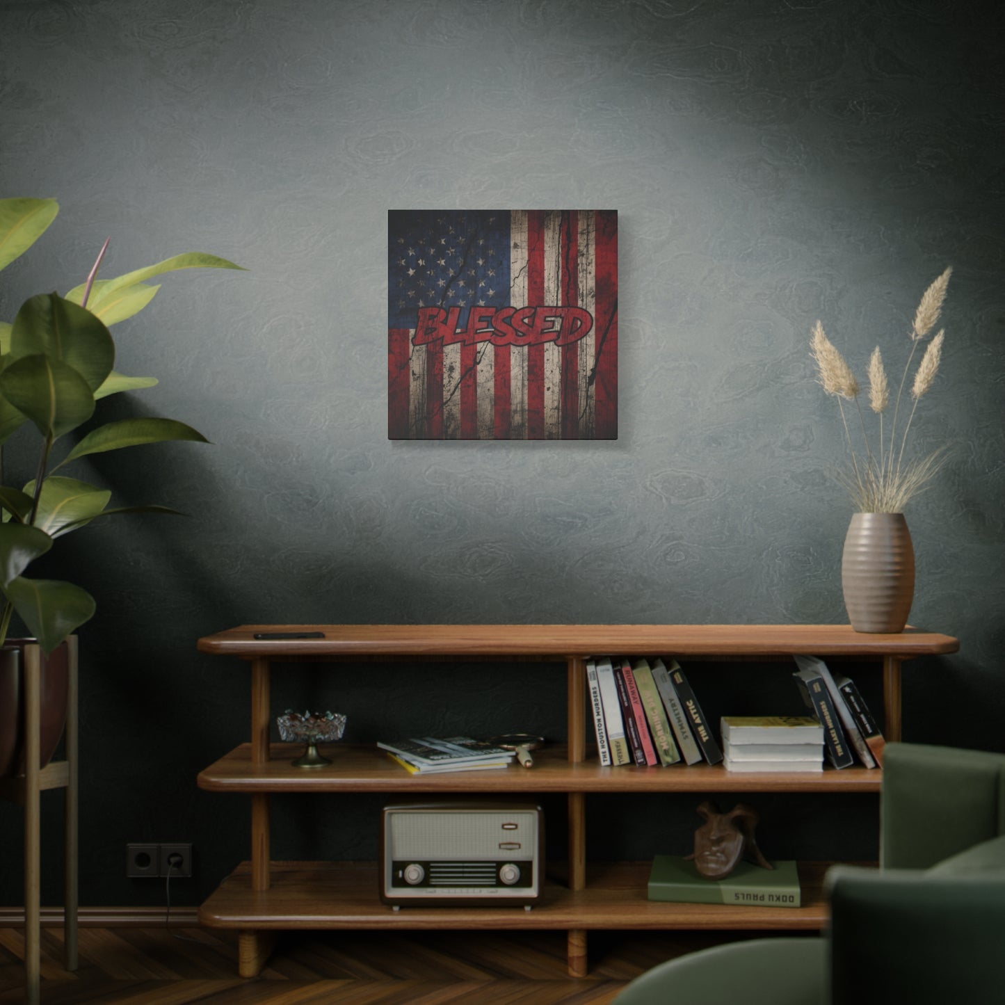 Blessed Patriotic Canvas Wall Art, Americana Decor, Home Wall Decoration, Rustic Flag Artwork, US Flag Decor