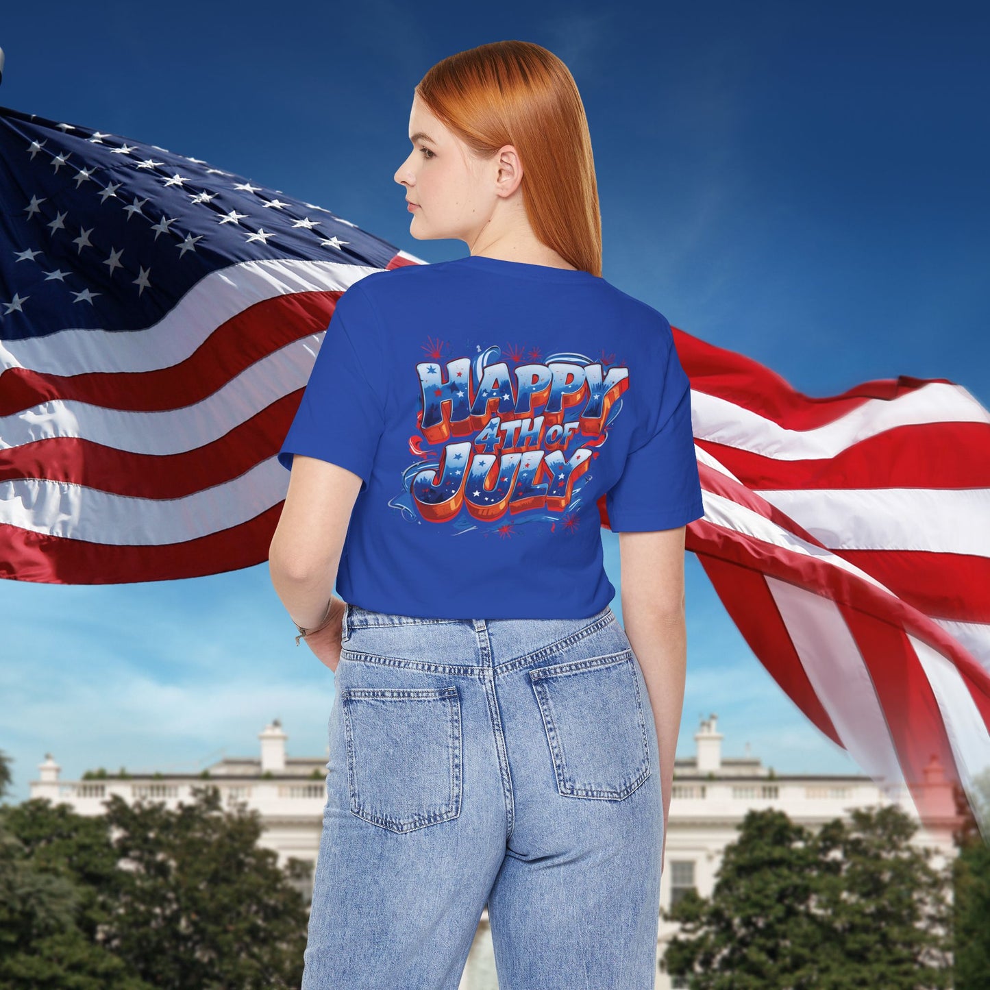 Happy 4th Of July, Print Design T-Shirt, Independence Day, American Flag, Bald Eagle, Red White Blue