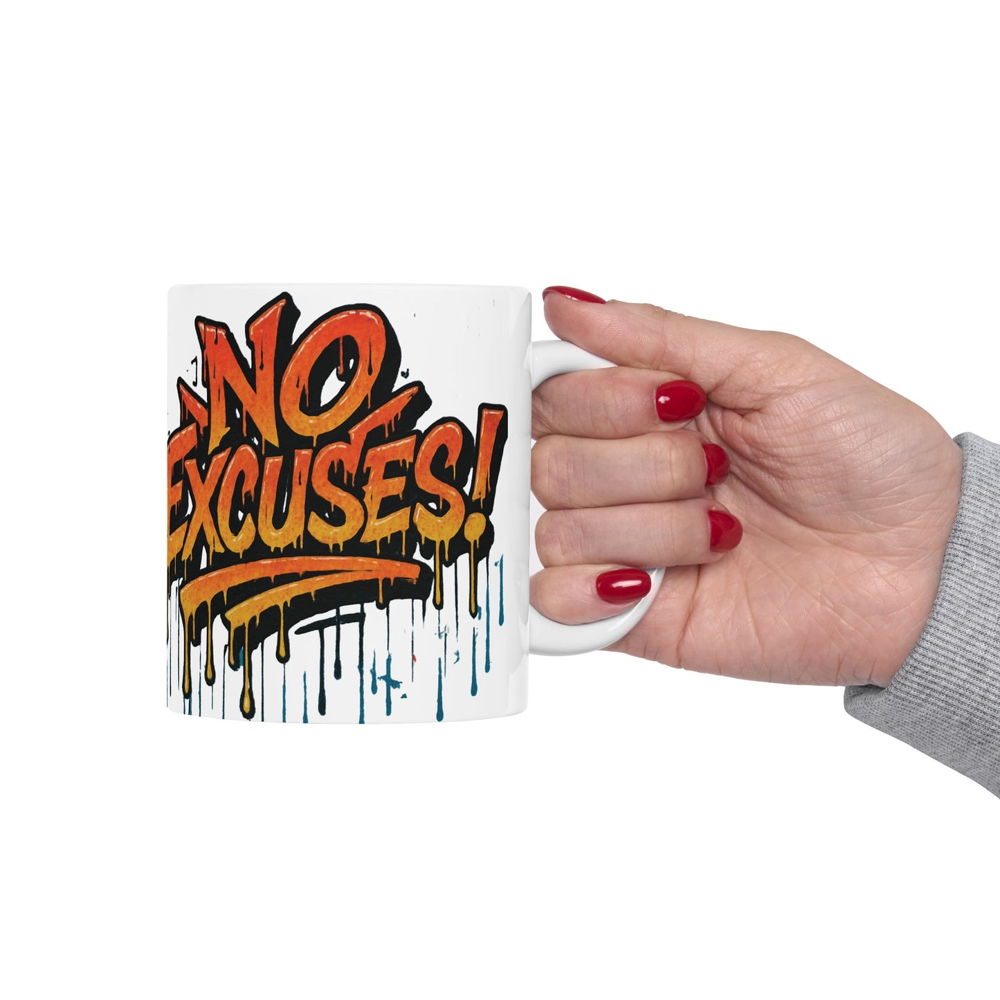 Motivational Ceramic Mug - No Excuses! Coffee Cup for Encouragement, Office Decor, Gift for Friends, Inspirational Tea Mug