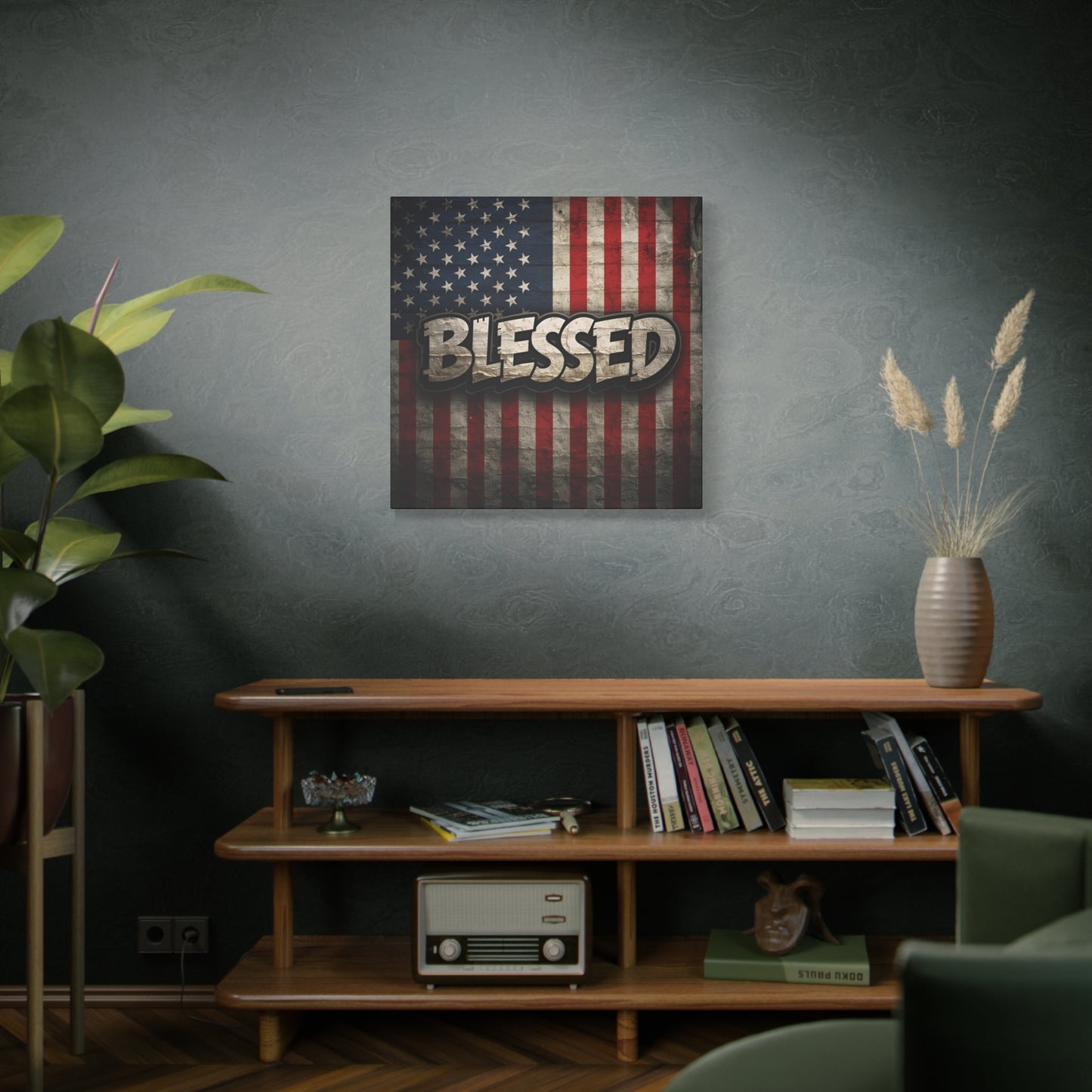Blessed - Vintage American Flag - Red White & Blue - Canvas Wall Art - Patriotic Home Decor - Inspirational Gift - Rustic Wall Decor - Americana Artwork -