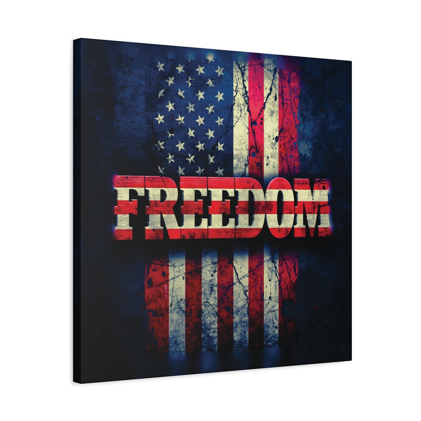 Patriotic Wall Art Print - Freedom Design Canvas Decor - American Flag Red White & Blue Artwork - Christmas Gifts - Independence Day Decoration - Home Gallery Piece -