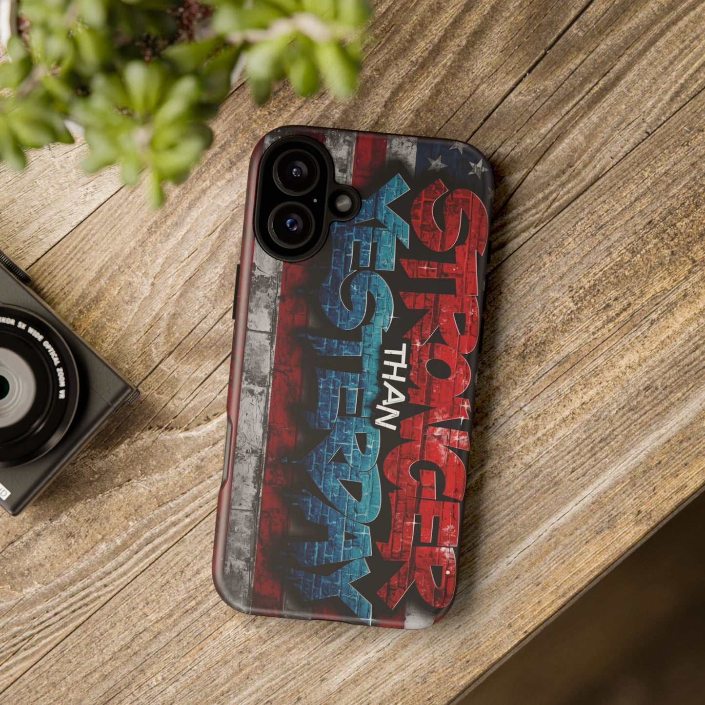 Stronger Than Yesterday Iphone Case, Motivational Phone Cover, USA Flag Design, Gift for Fitness Enthusiasts, Inspirational Phone Accessory