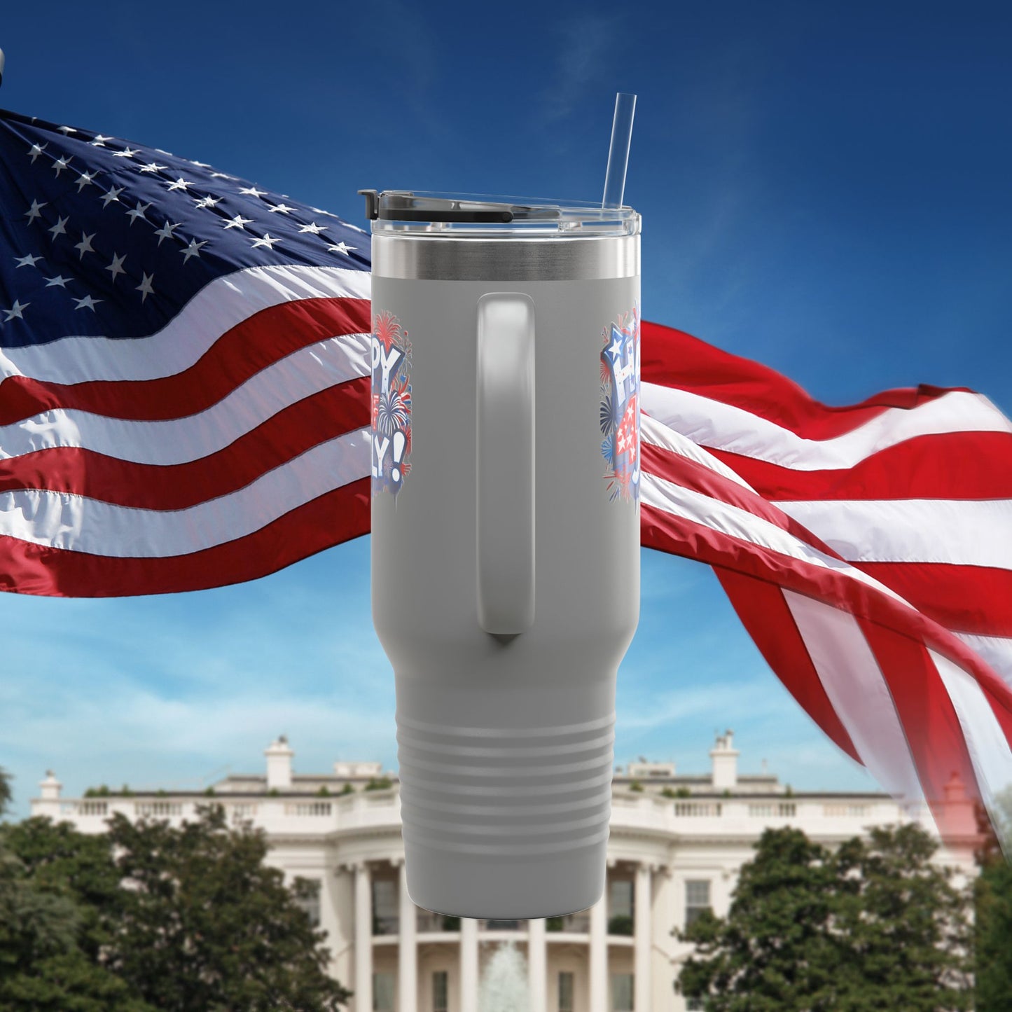 Patriotic Insulated Travel Mug - 40oz - Perfect for 4th of July Celebrations, BBQs, Camping, Family Gatherings, Gifts!