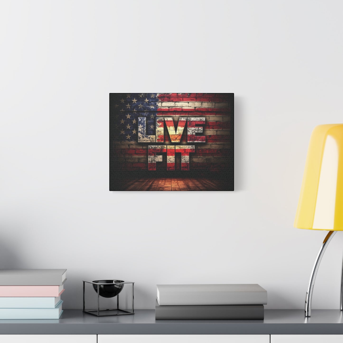 American Pride Canvas Wall Art - Live Fit Decor - Fitness Motivation - Patriotic Gift - USA Flag Artwork - Red White Blue -