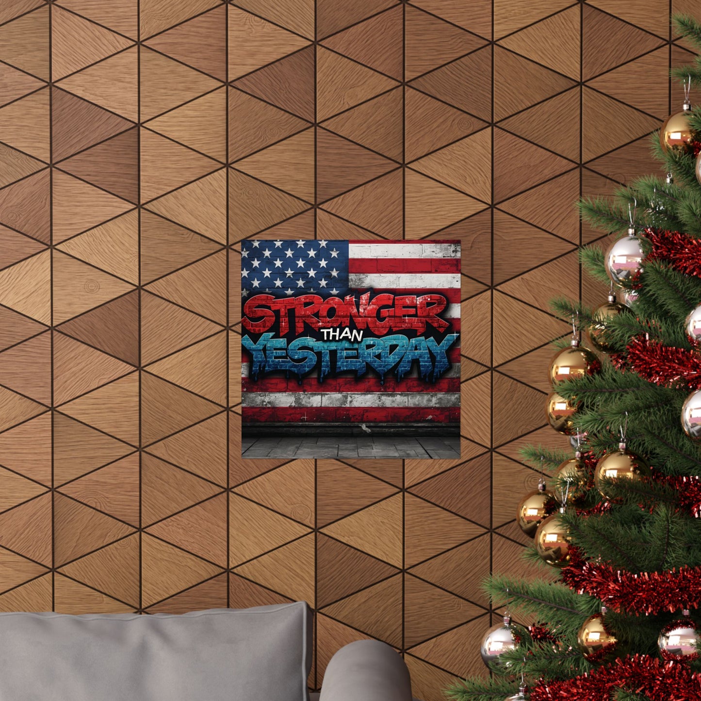 Motivational Stronger Than Yesterday Wall Art Poster, Home Decor, Strength Quote, Inspirational Gift, American Flag Design