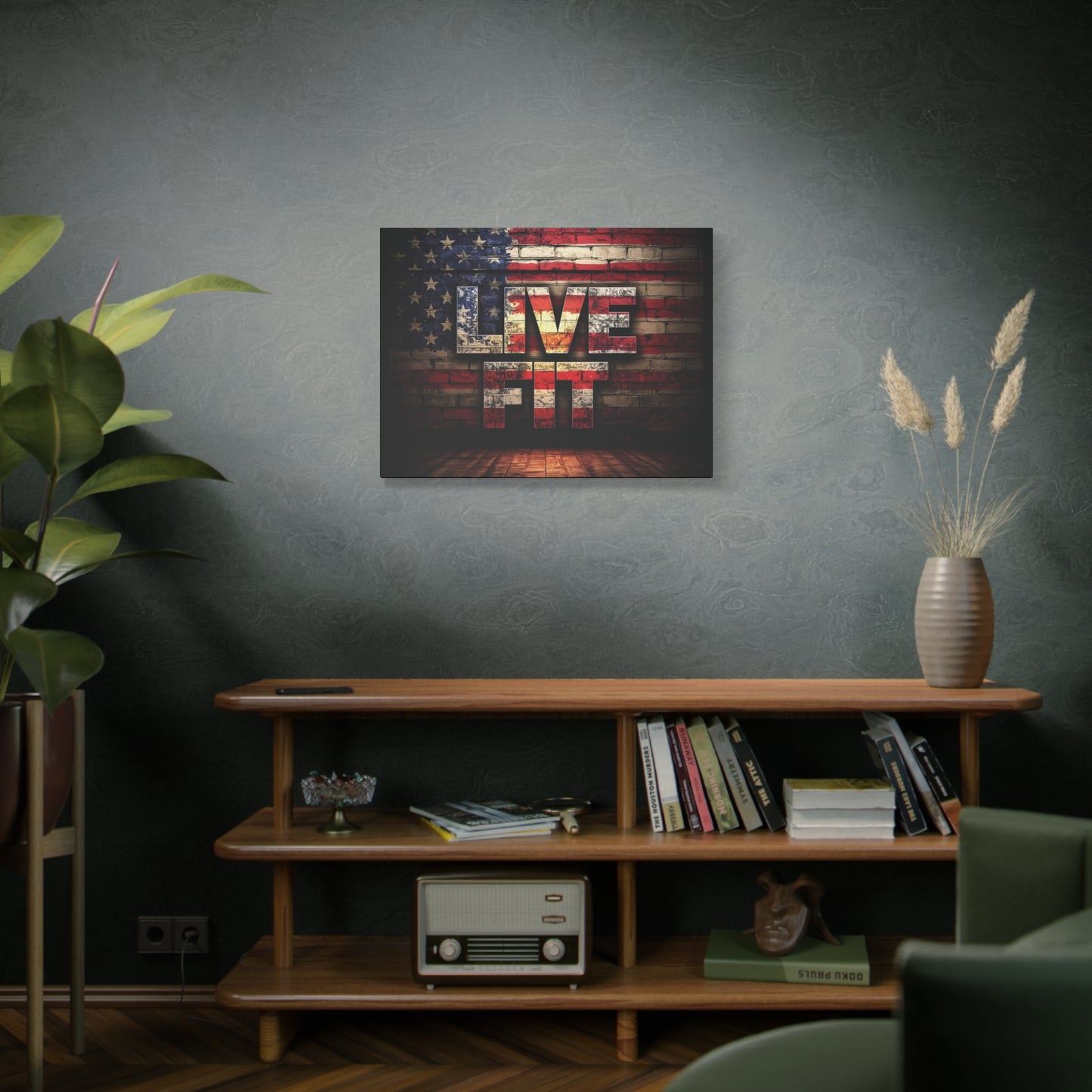 American Pride Canvas Wall Art - Live Fit Decor - Fitness Motivation - Patriotic Gift - USA Flag Artwork - Red White Blue -