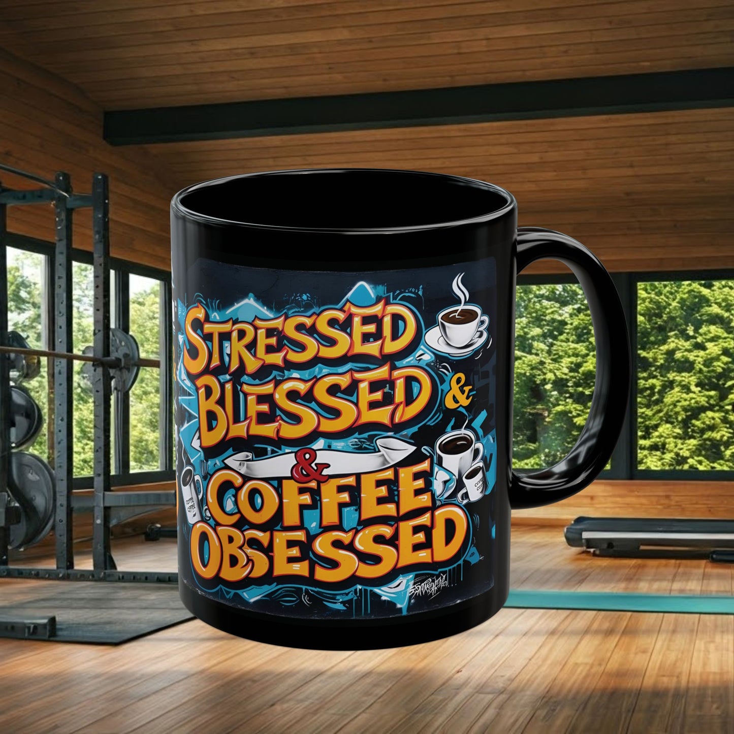Stressed Blessed & Coffee Obsessed Print, 11 oz. Insulated Travel Mug, Motivational Mug, Gift for Coffee Lovers, Fitness Mug, Inspirational Drinkware