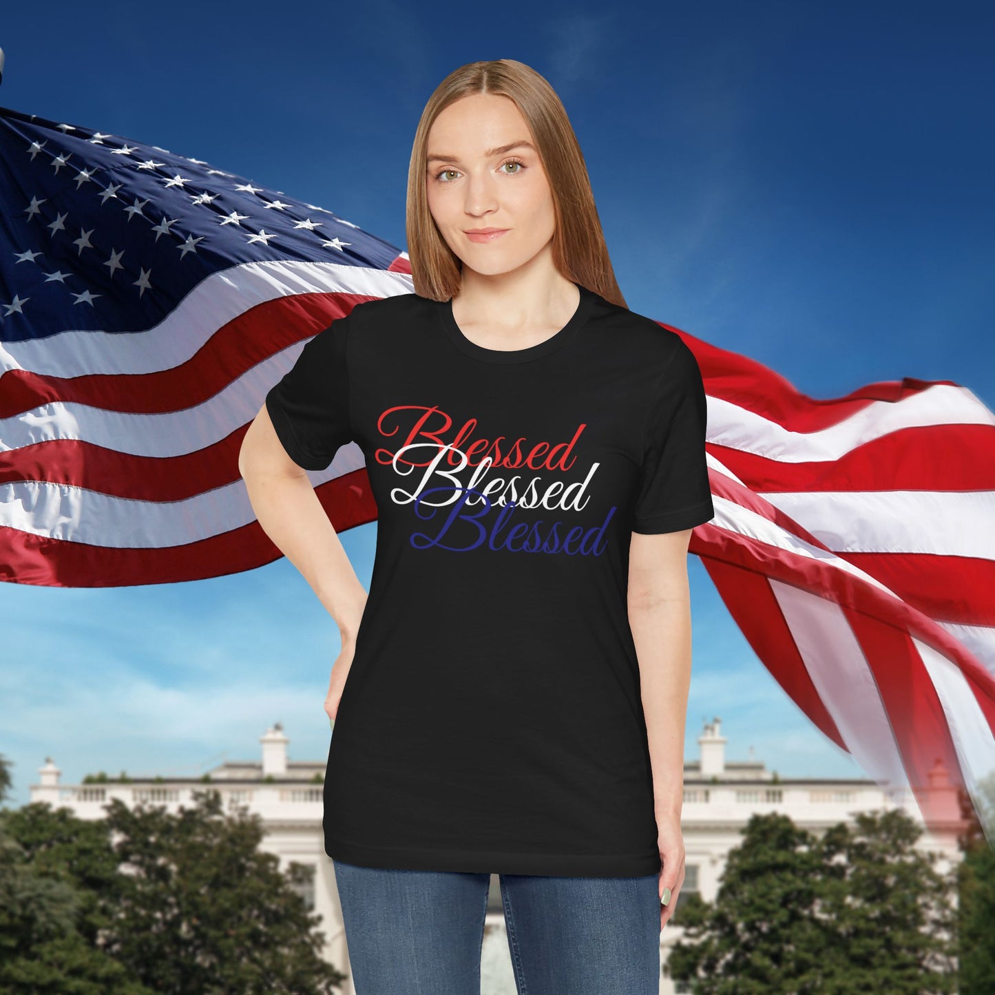 Red White Blue Blessed Design Unisex Tee