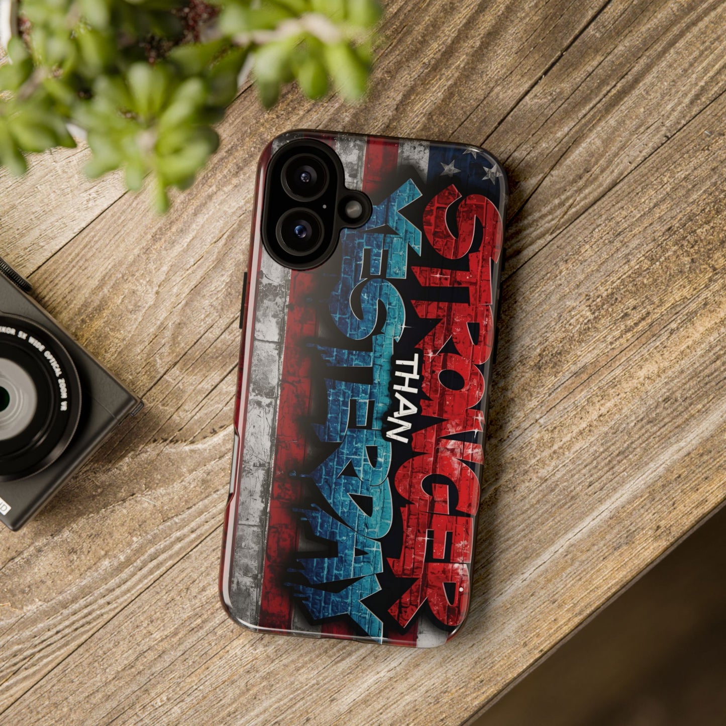 Stronger Than Yesterday Iphone Case, Motivational Phone Cover, USA Flag Design, Gift for Fitness Enthusiasts, Inspirational Phone Accessory