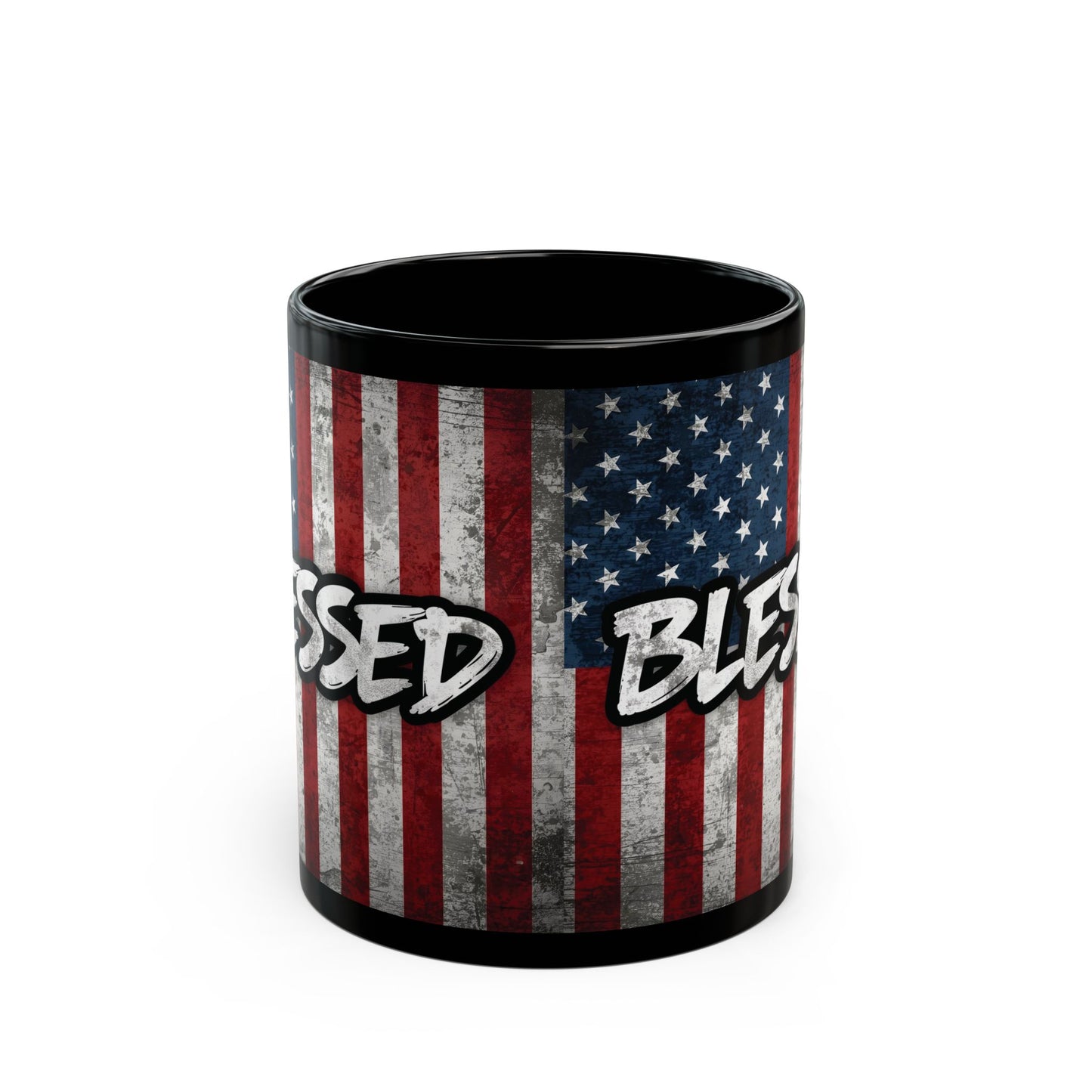 Sleek Ceramic Black Mug Blessed - American Flag - Patriotic Coffee Lover Gift - Home Decor - 11oz - 15oz