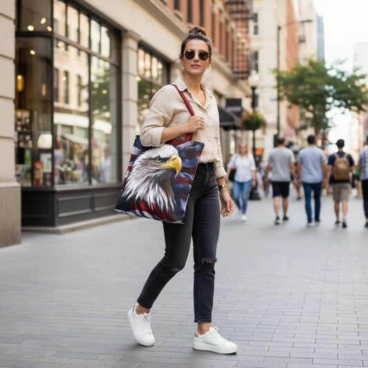 π₯ Patriotic π₯ American Flag π₯ Red White & Blue π₯ Bald Eagle Design π₯ Tote Bag π₯ 5 Colored Handles To Choose From π₯ 3 Sizes π₯ 13" x 13" π₯ 16" x 16" π₯ 18" x 18" π₯