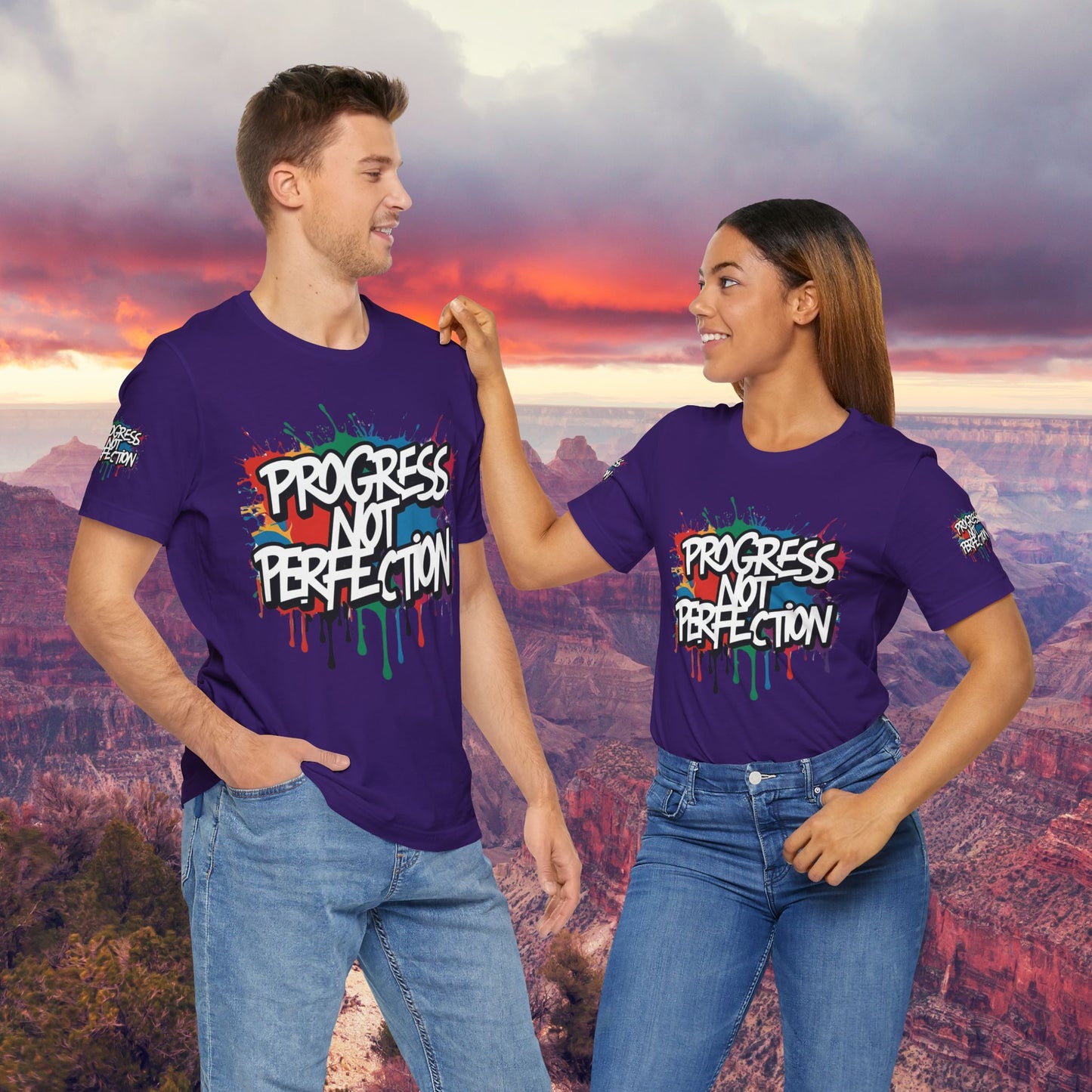 💥 Vibrant 💥 Eye-catching 💥 Motivational 💥 All Over Print 💥 Unisex T-shirt 💥 Progress Not Perfection 💥 Art-Inspired 💥 Apparel 💥 Sizes XS x 4XL 💥