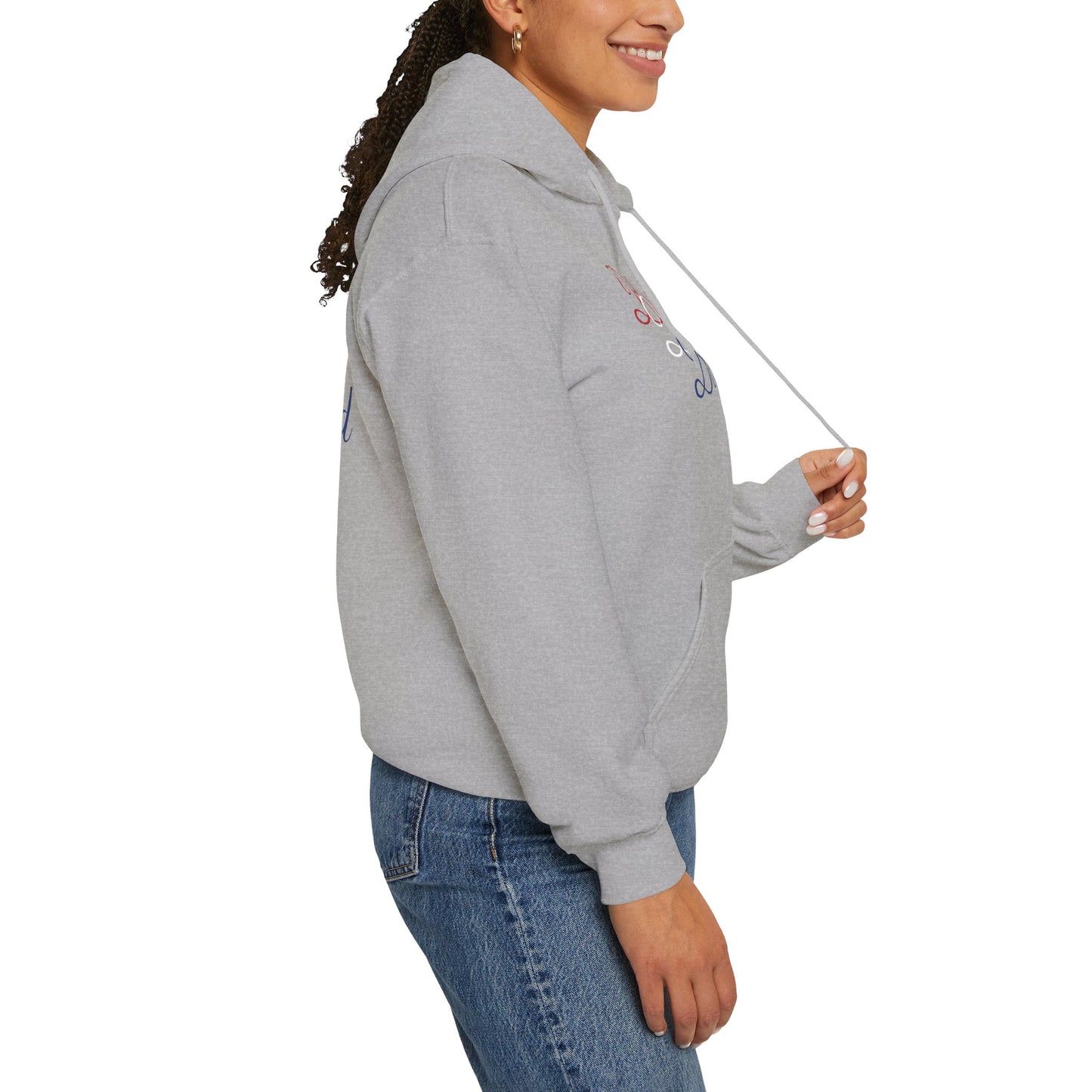 Blessed Hoodie – Patriotic Red, White & Blue Unisex Pullover Sweatshirt with Front & Back Print – Cozy, Positive Vibes Gift