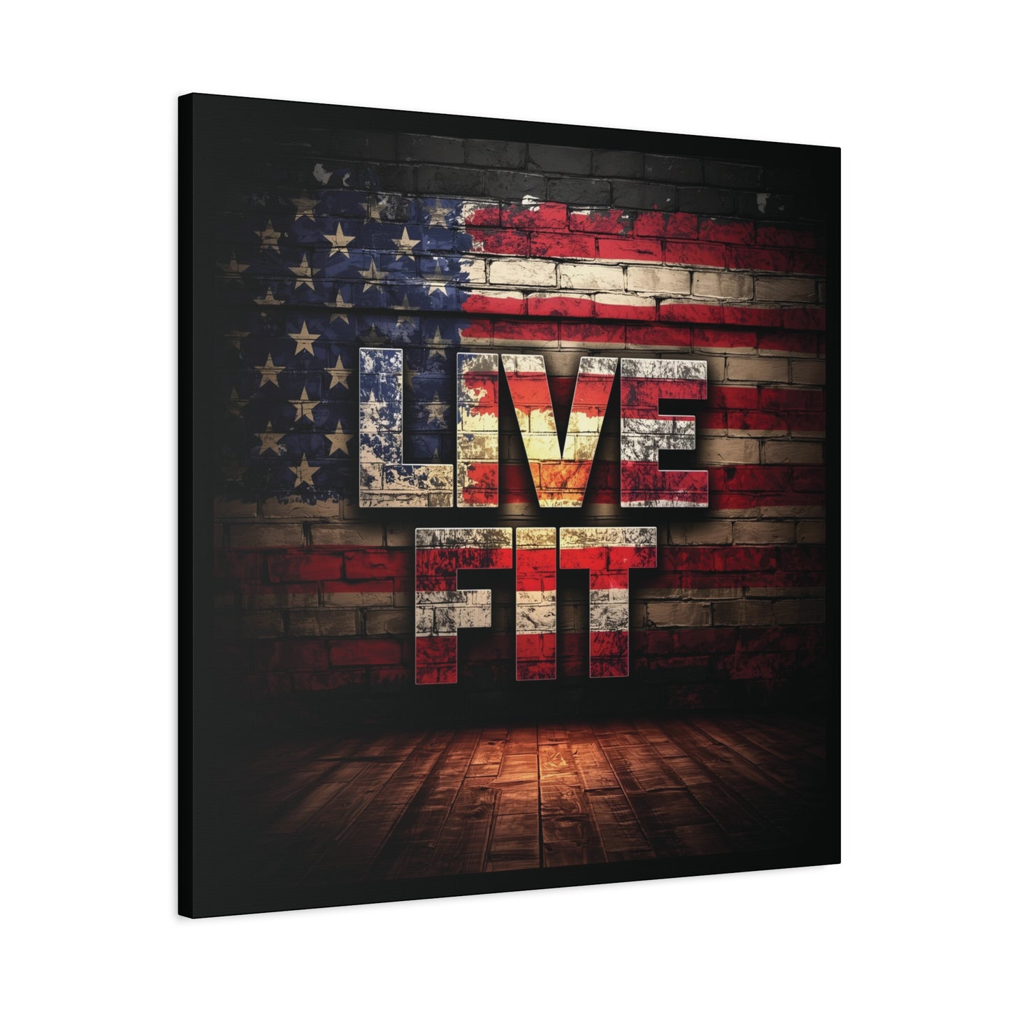 American Pride Canvas Wall Art - Live Fit Decor - Fitness Motivation - Patriotic Gift - USA Flag Artwork - Red White Blue -