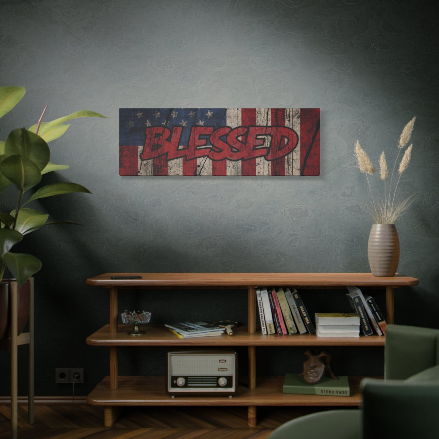 Blessed Patriotic Canvas Wall Art, Americana Decor, Home Wall Decoration, Rustic Flag Artwork, US Flag Decor