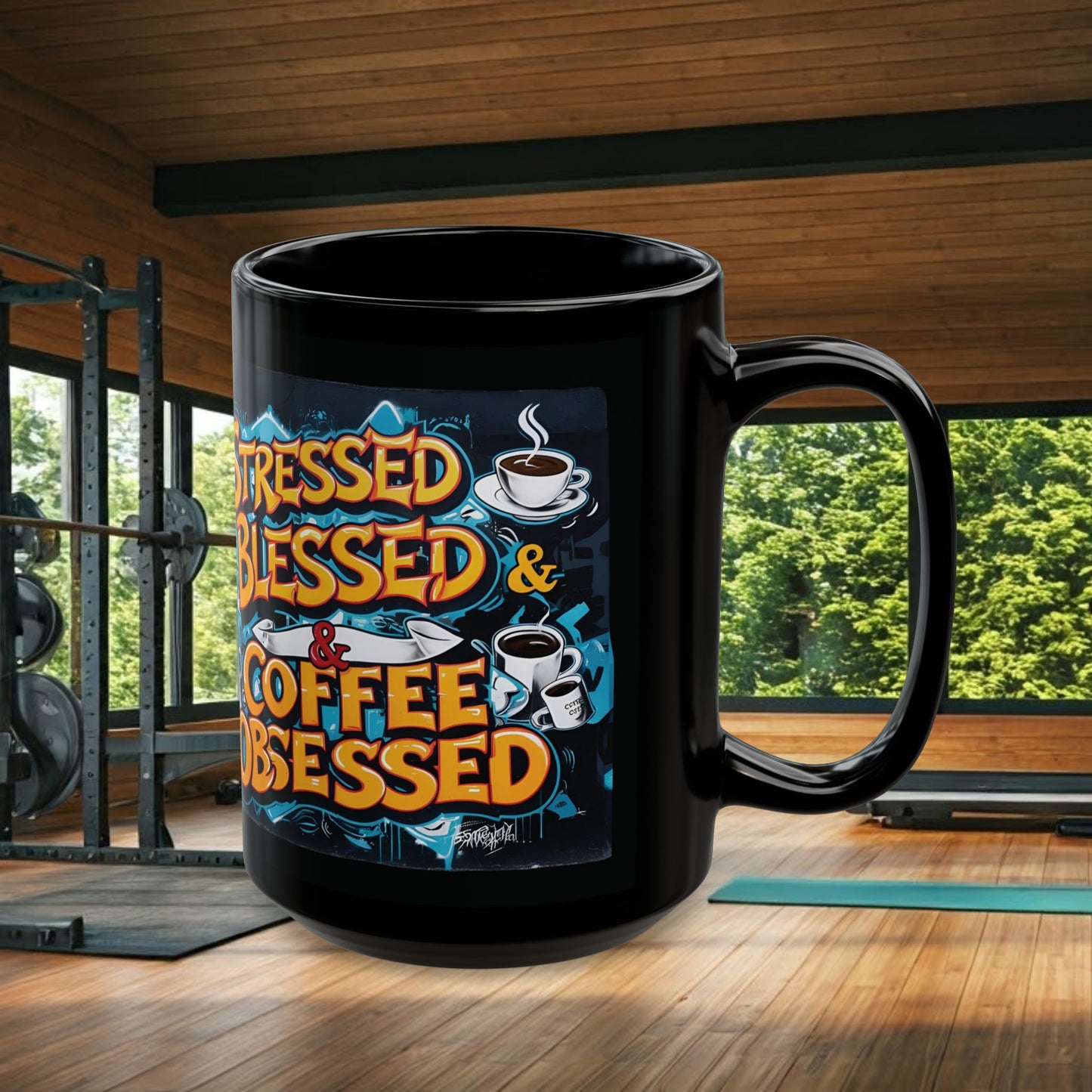 Stressed Blessed & Coffee Obsessed Print, 11 oz. Insulated Travel Mug, Motivational Mug, Gift for Coffee Lovers, Fitness Mug, Inspirational Drinkware