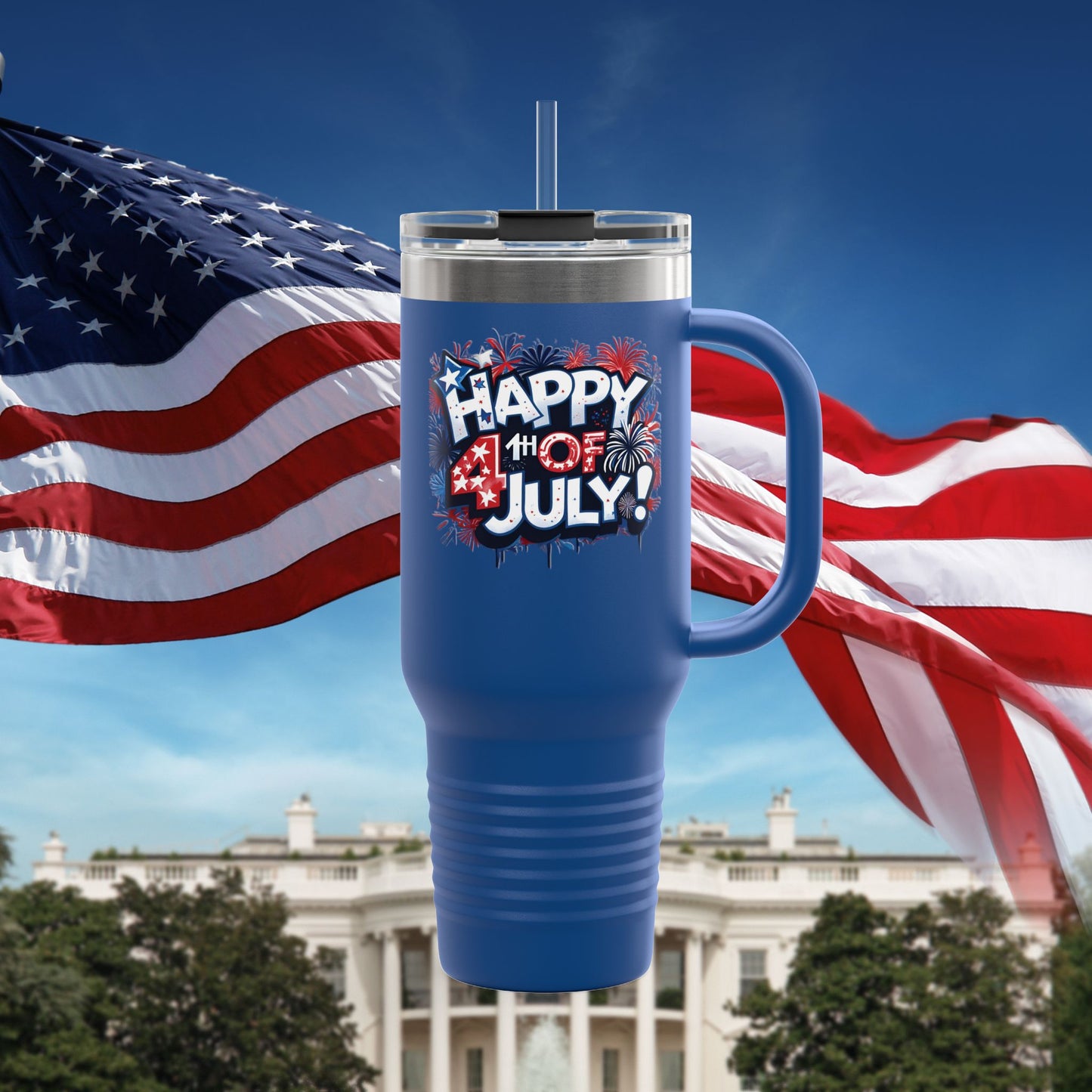 Patriotic Insulated Travel Mug - 40oz - Perfect for 4th of July Celebrations, BBQs, Camping, Family Gatherings, Gifts!
